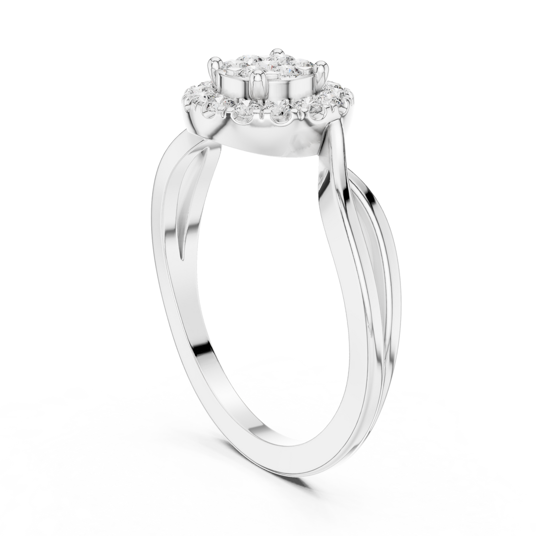 Round Cut Diamond Halo Twist Ring