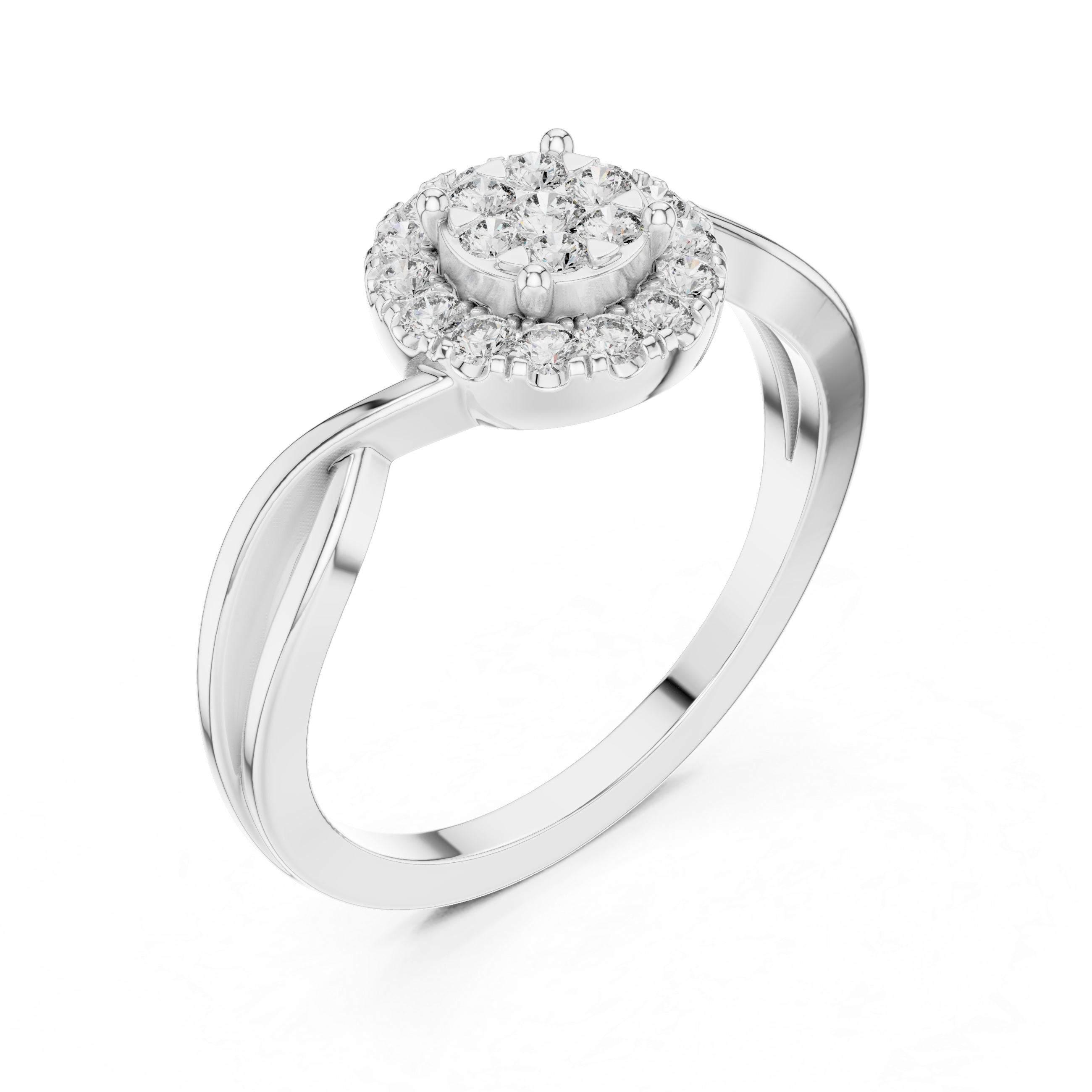 Round Cut Diamond Halo Twist Ring