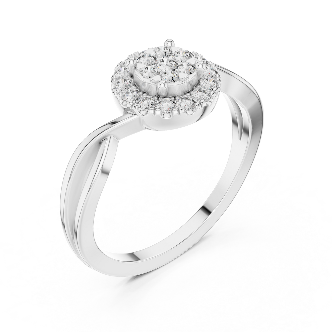 Round Cut Diamond Halo Twist Ring