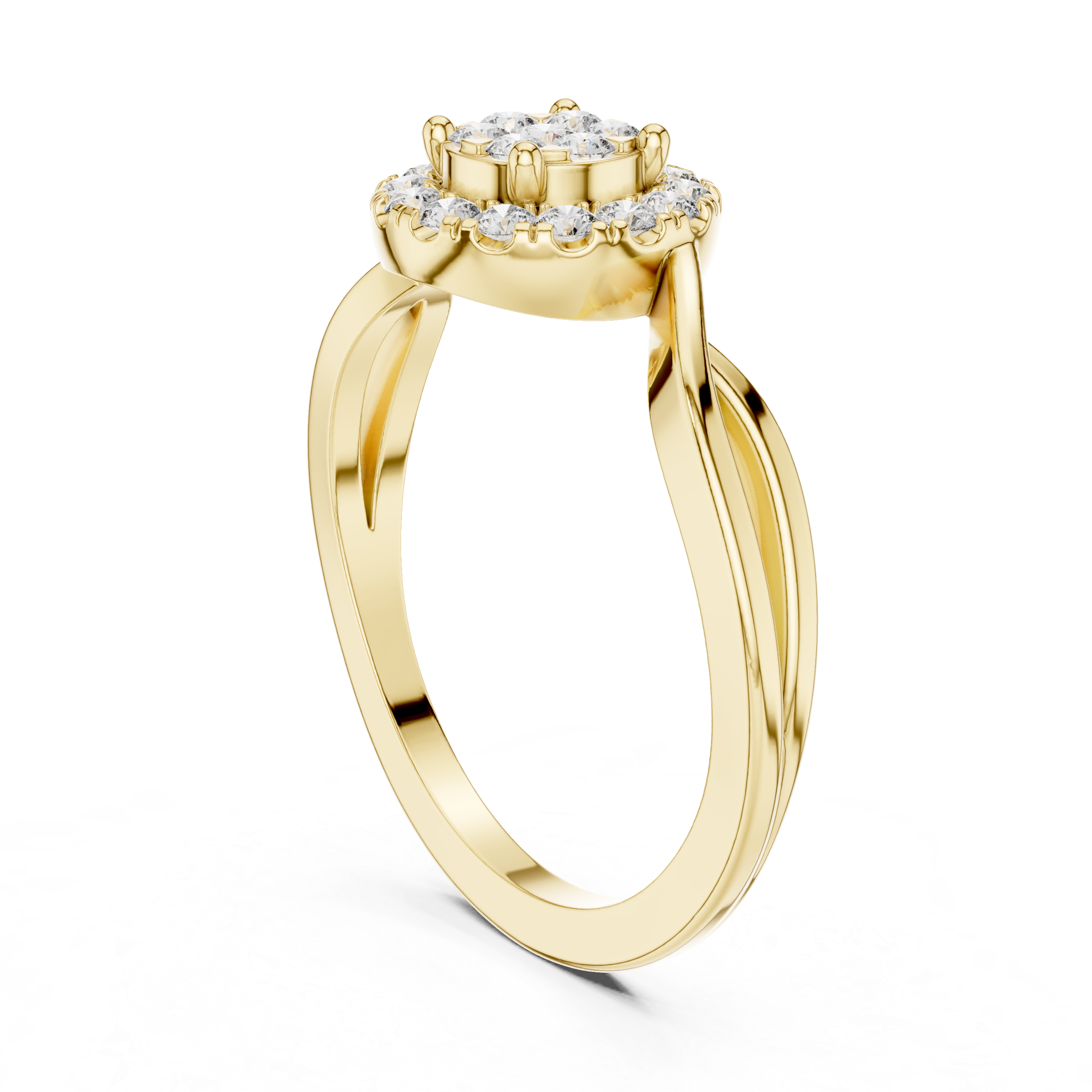 Round Cut Diamond Halo Twist Ring