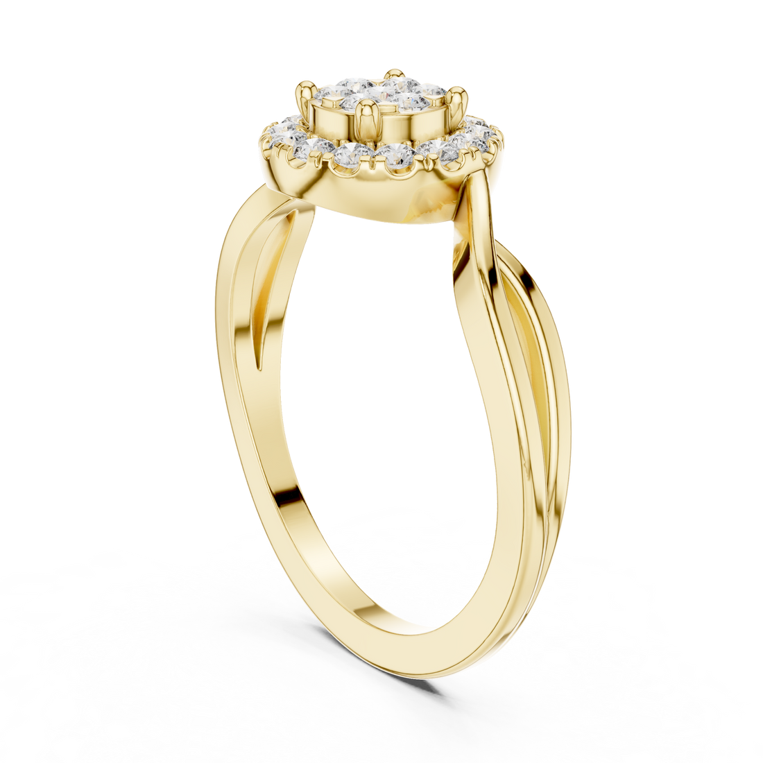 Round Cut Diamond Halo Twist Ring