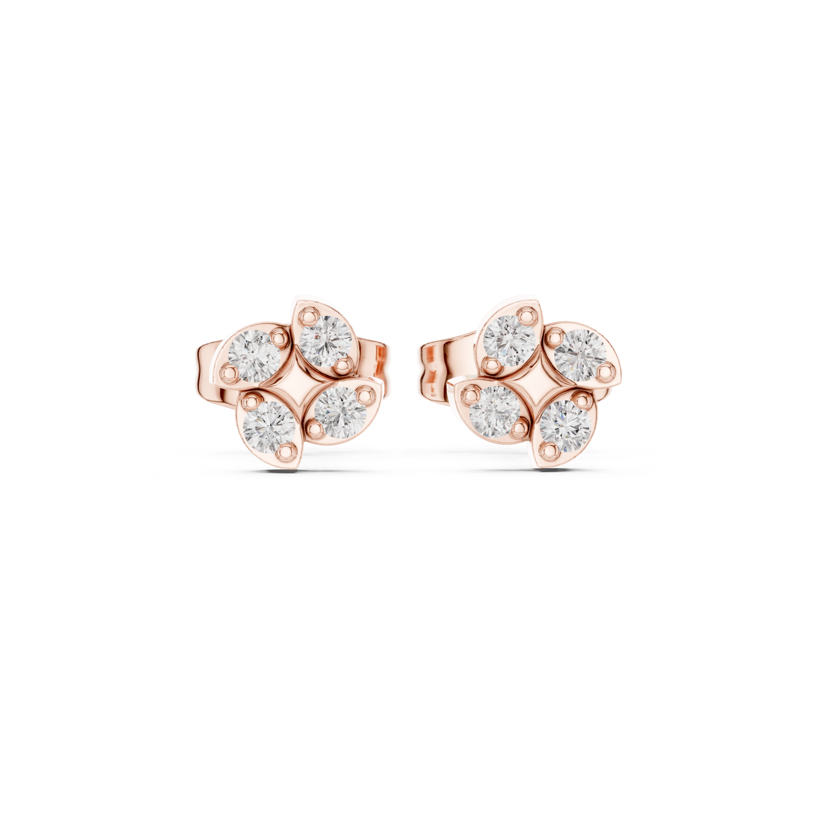 Round Brilliant Diamond Floral Cluster Star Stud Earrings
