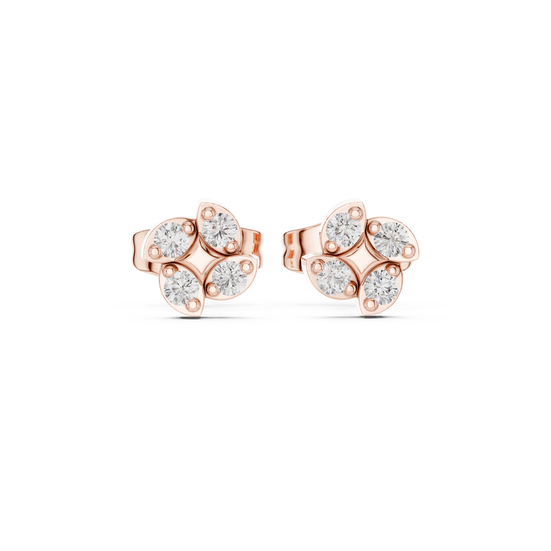 Round Brilliant Diamond Floral Cluster Star Stud Earrings
