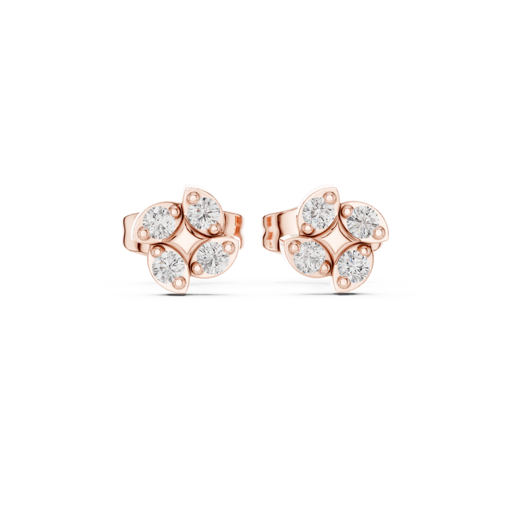 Round Brilliant Diamond Floral Cluster Star Stud Earrings