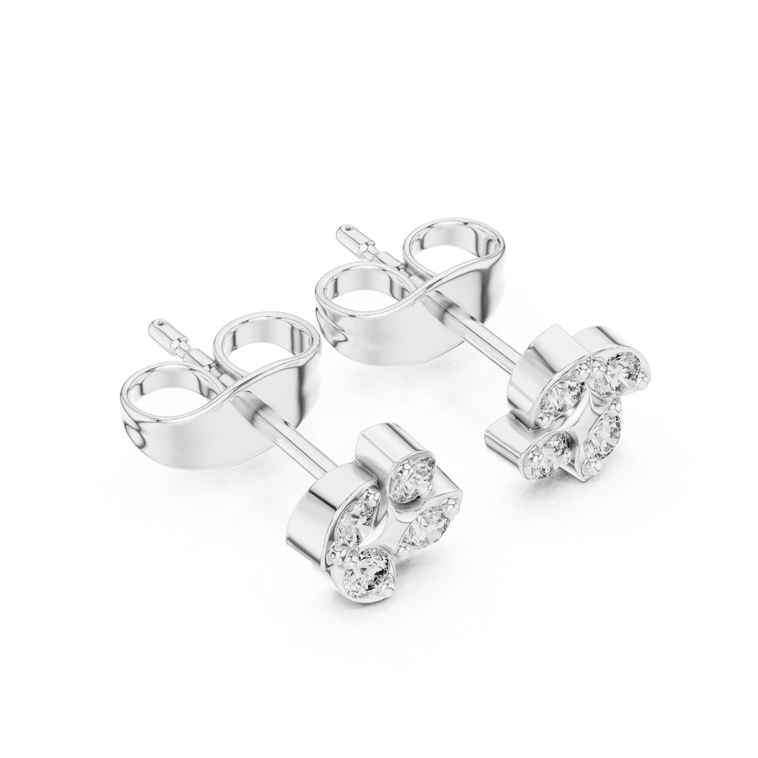 Round Brilliant Diamond Floral Cluster Star Stud Earrings