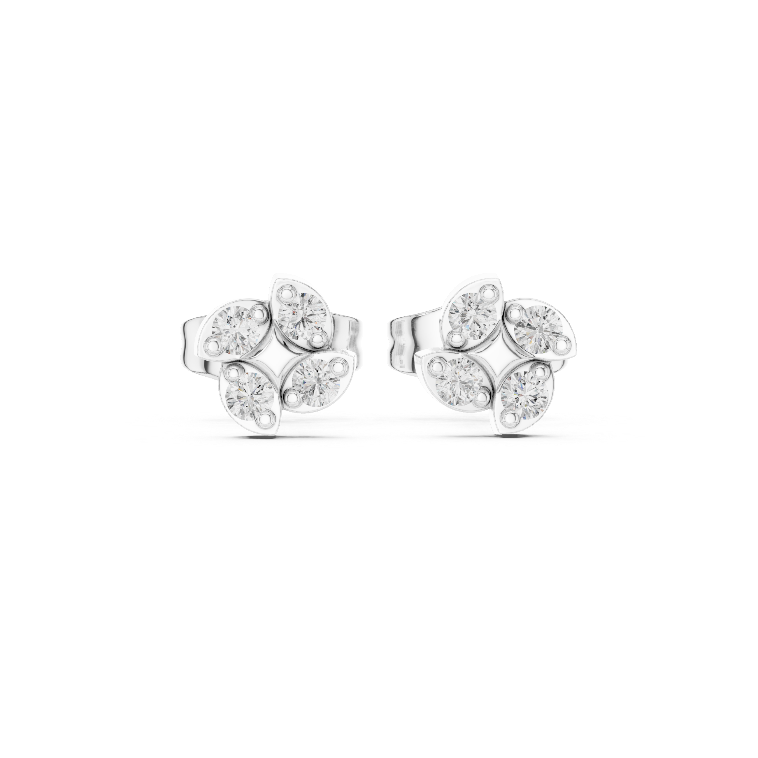 Round Brilliant Diamond Floral Cluster Star Stud Earrings