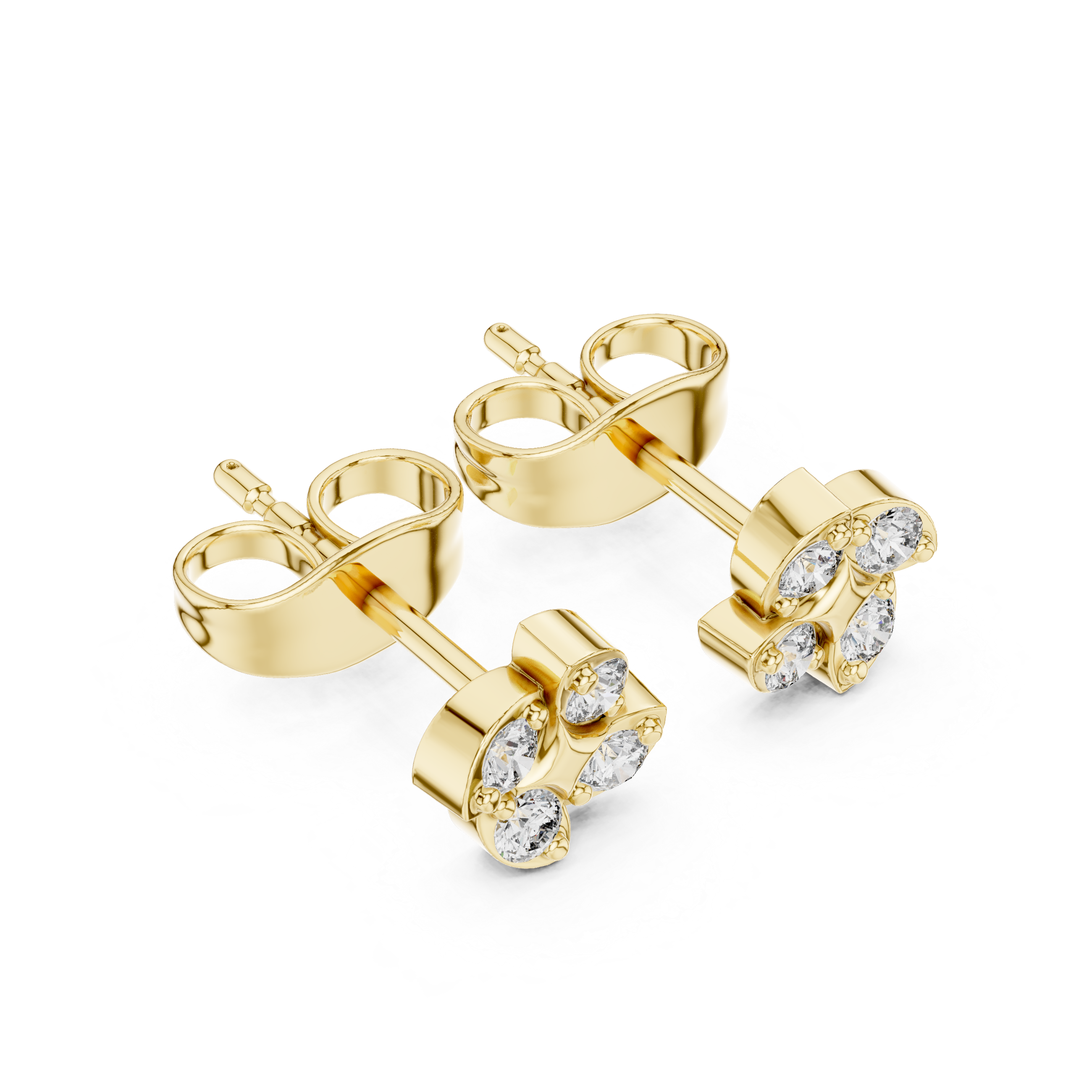 Round Brilliant Diamond Floral Cluster Star Stud Earrings