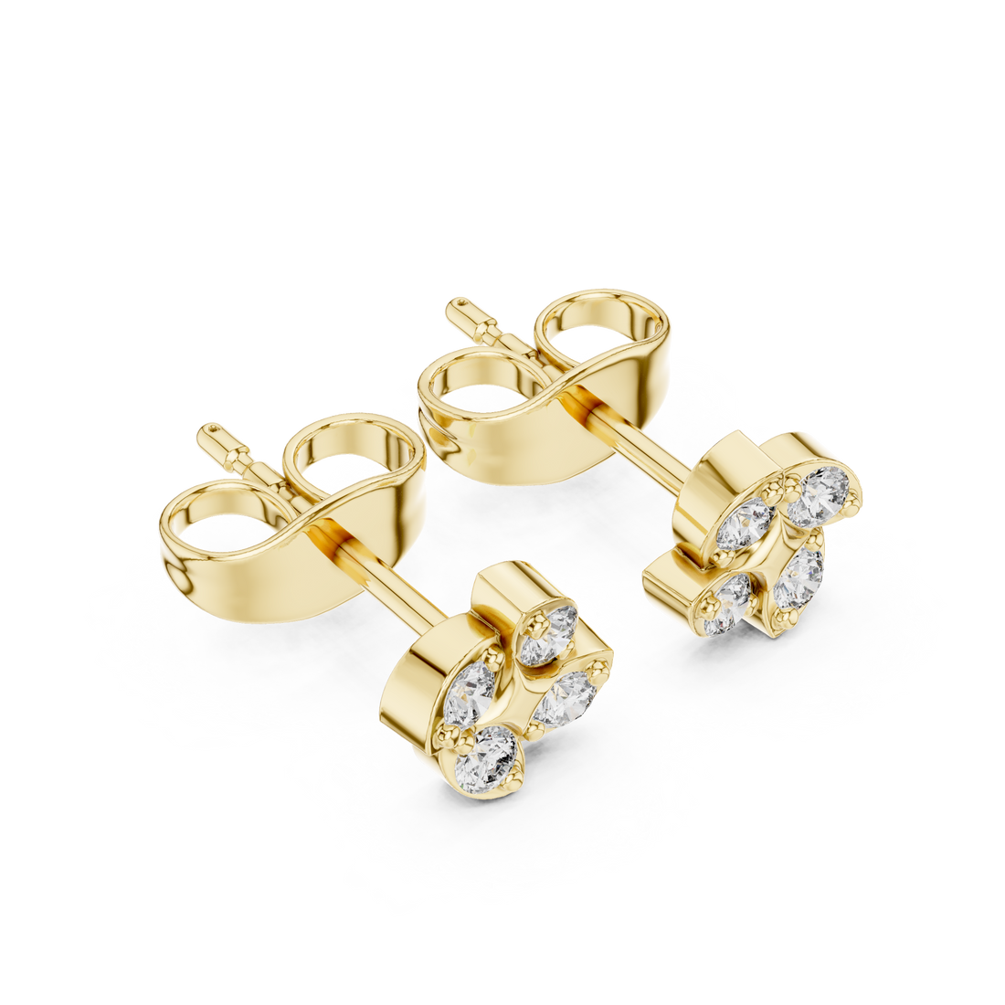 Round Brilliant Diamond Floral Cluster Star Stud Earrings