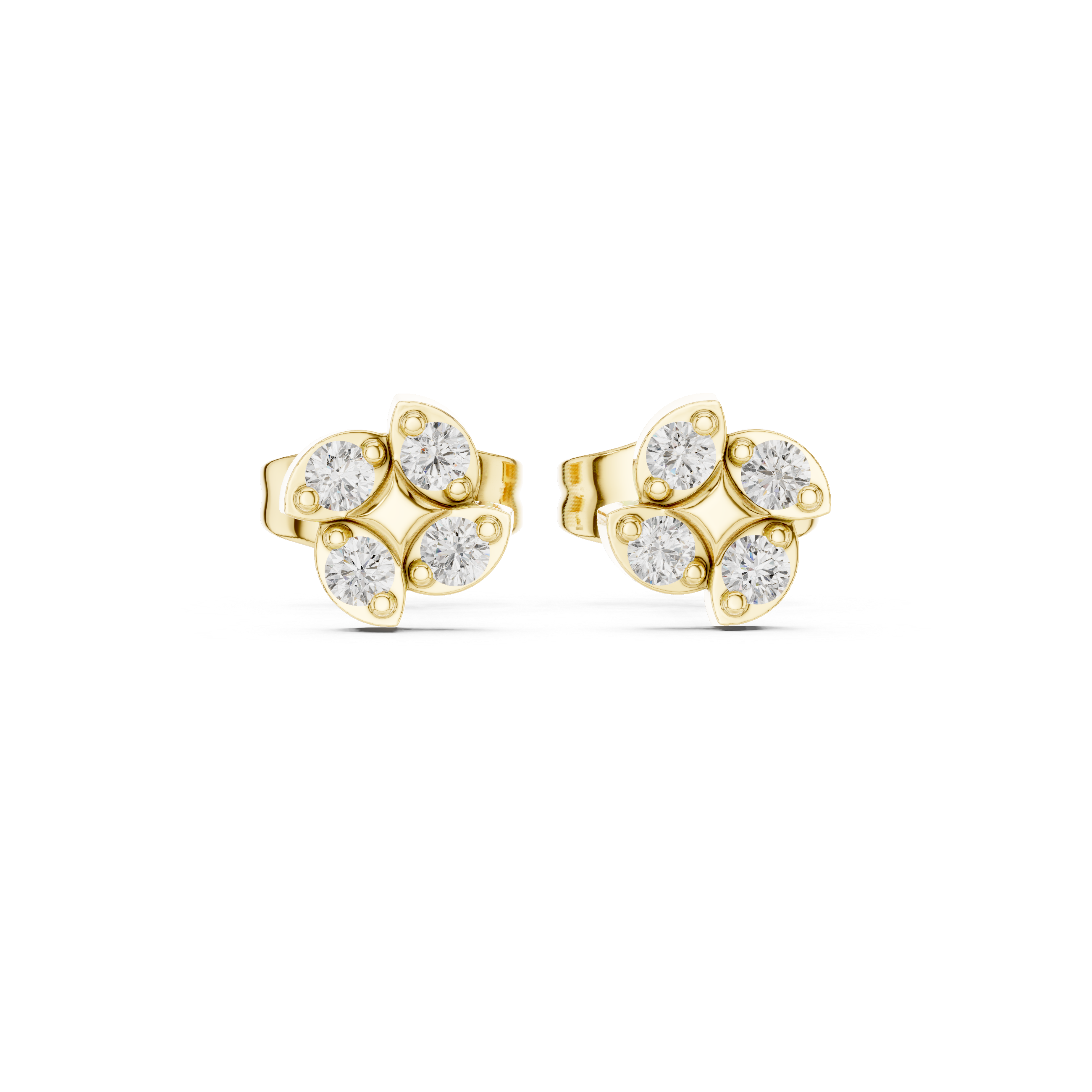Round Brilliant Diamond Floral Cluster Star Stud Earrings