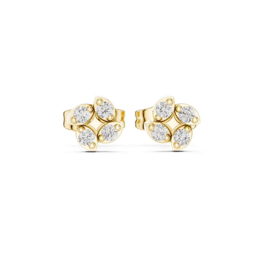 Round Brilliant Diamond Floral Cluster Star Stud Earrings