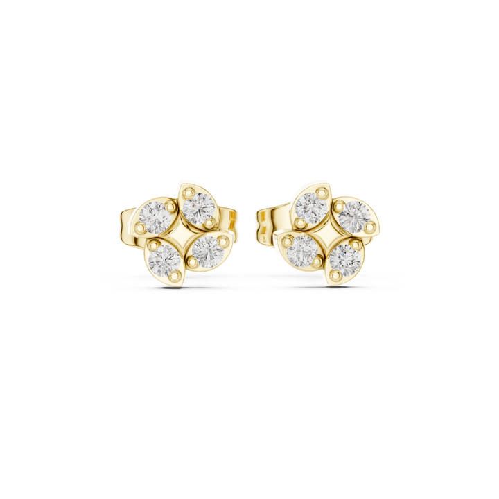 Round Brilliant Diamond Floral Cluster Star Stud Earrings