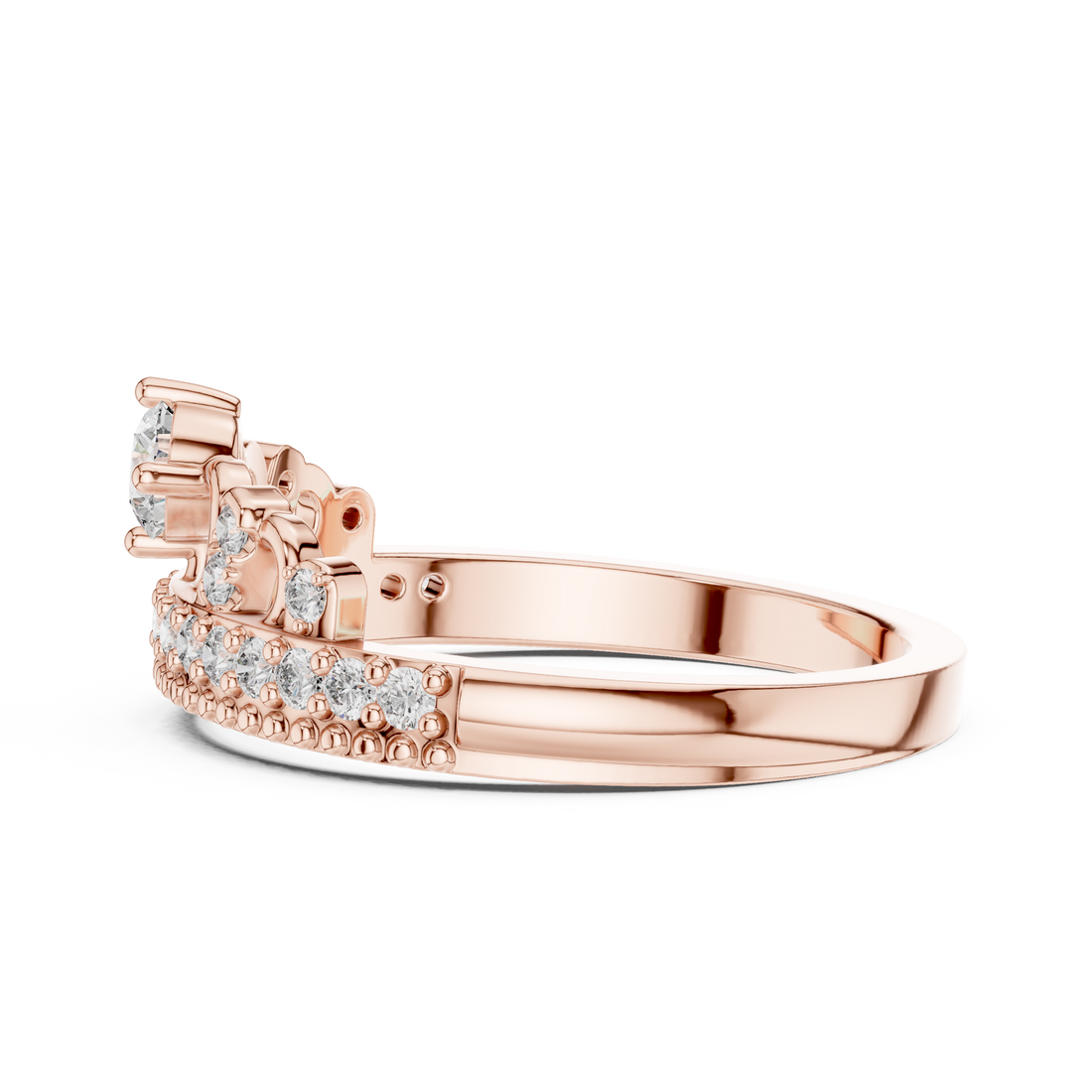 Round Cut Diamond Halo Crown Band Ring