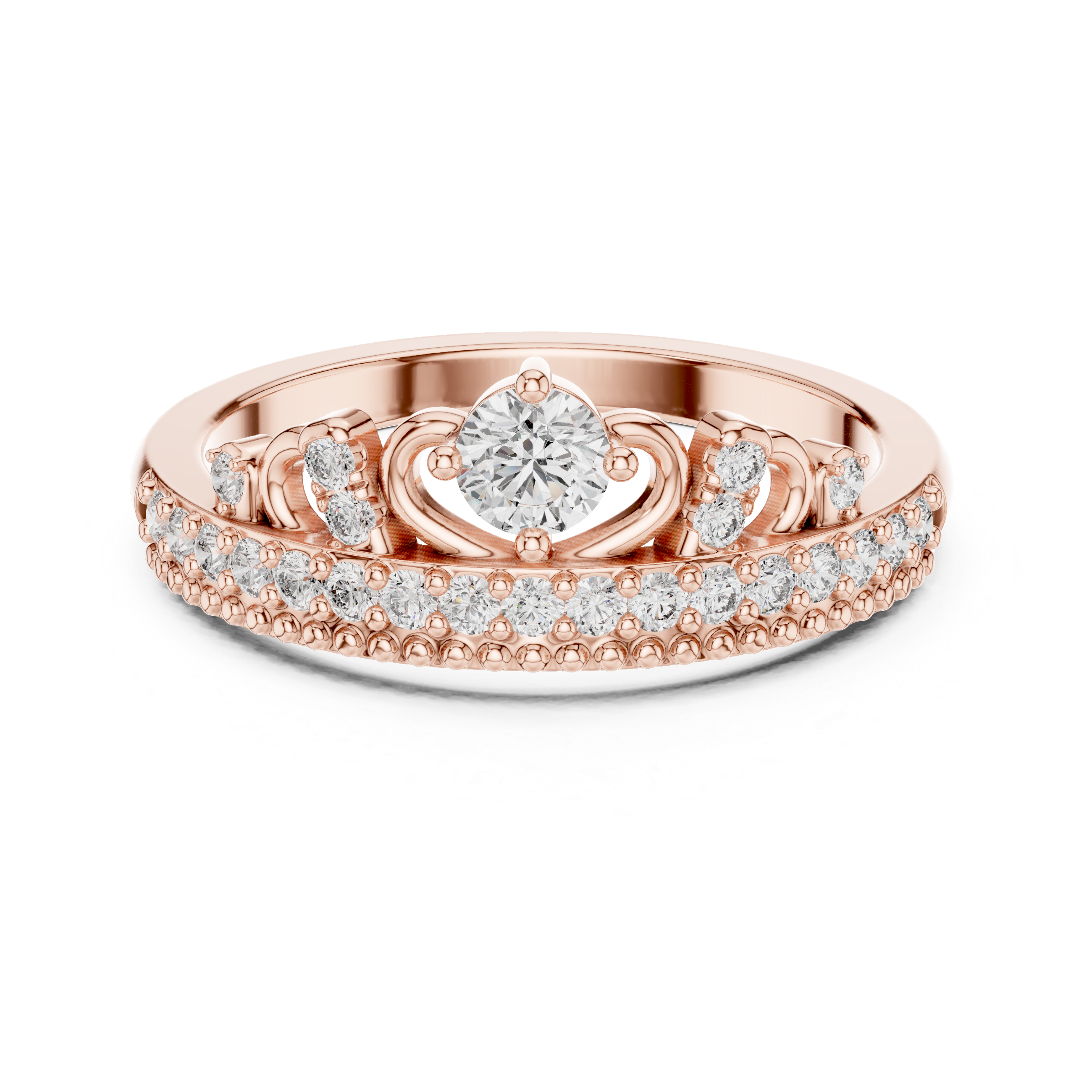 Round Cut Diamond Halo Crown Band Ring