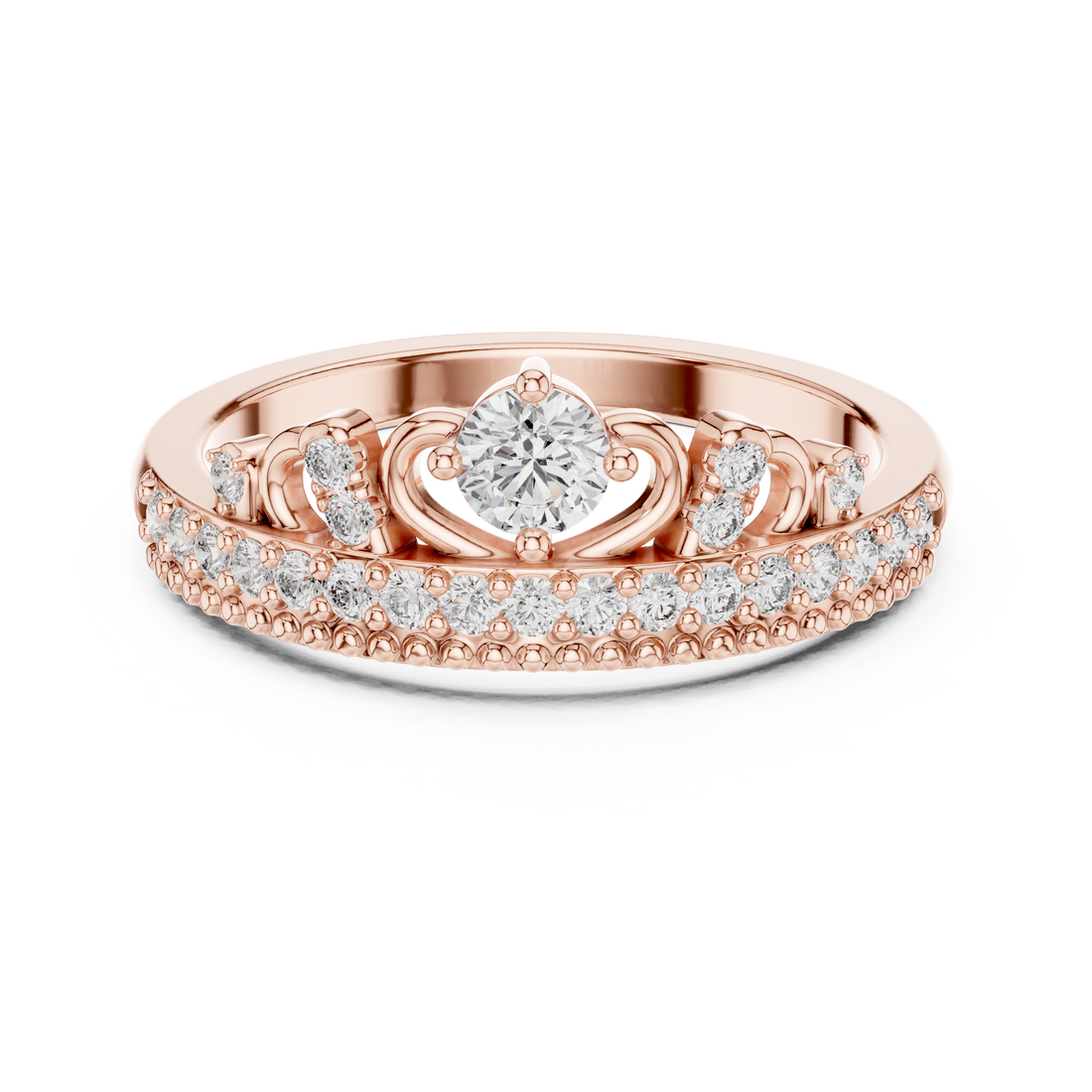 Round Cut Diamond Halo Crown Band Ring