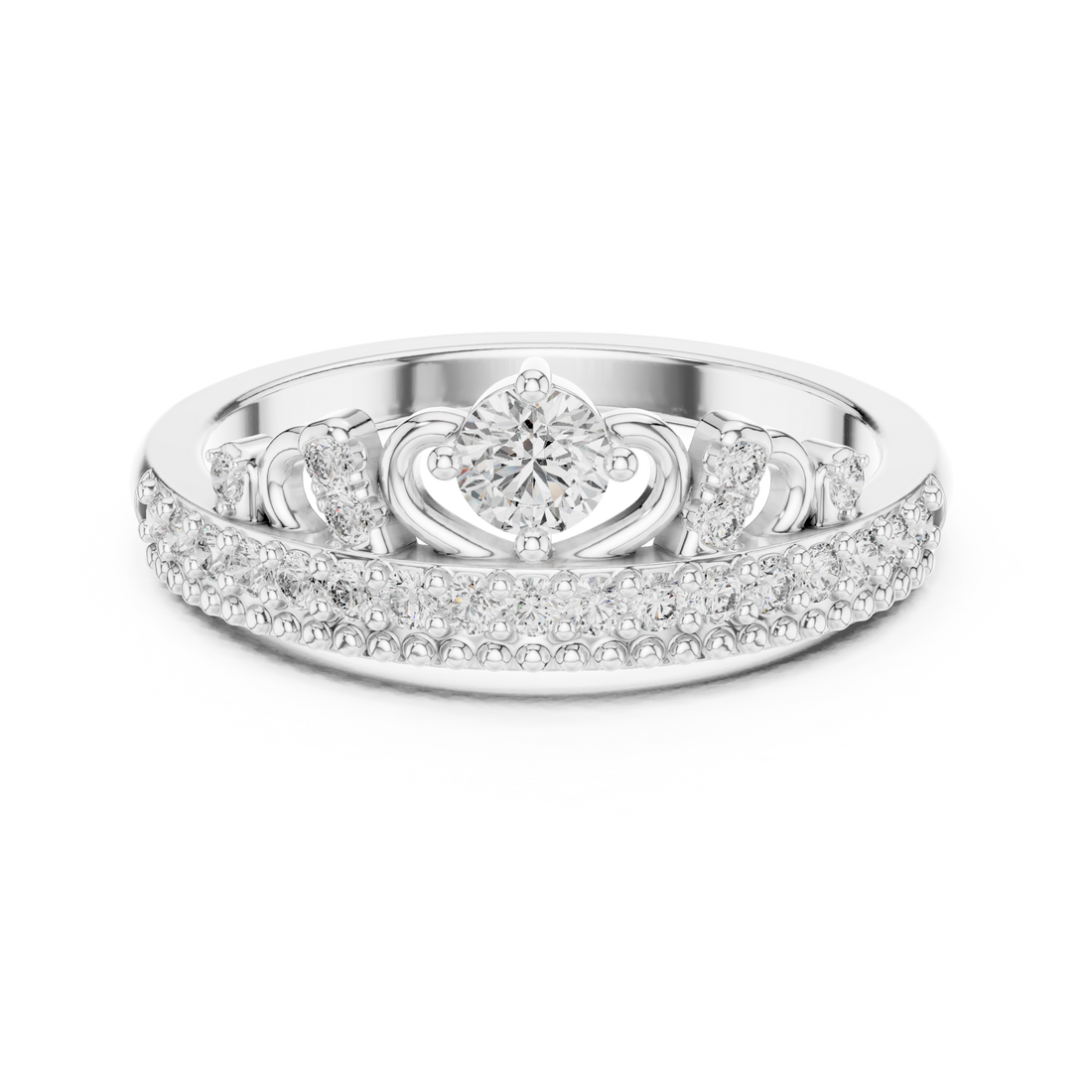 Round Cut Diamond Halo Crown Band Ring