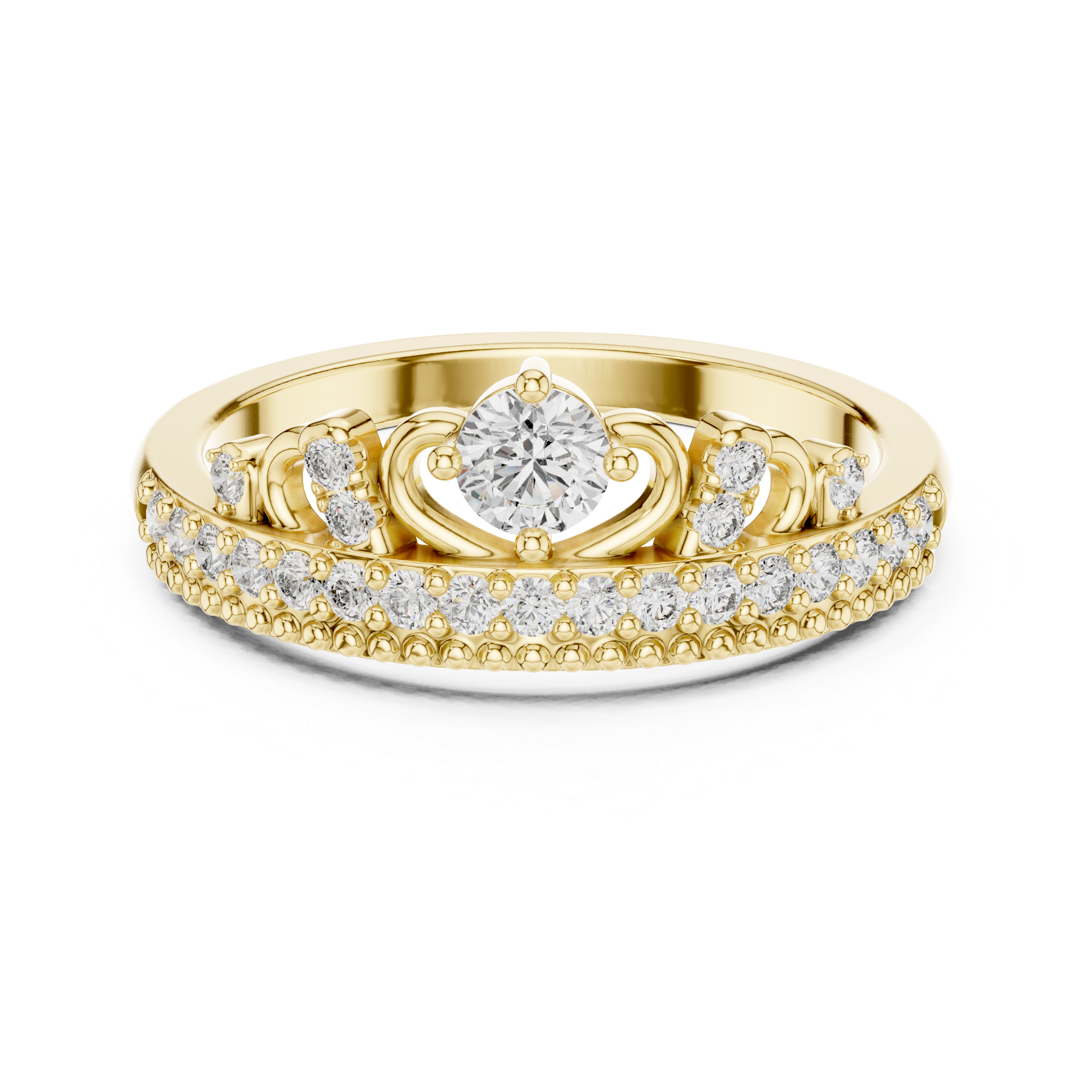 Round Cut Diamond Halo Crown Band Ring