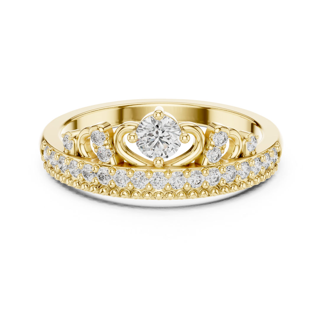 Round Cut Diamond Halo Crown Band Ring