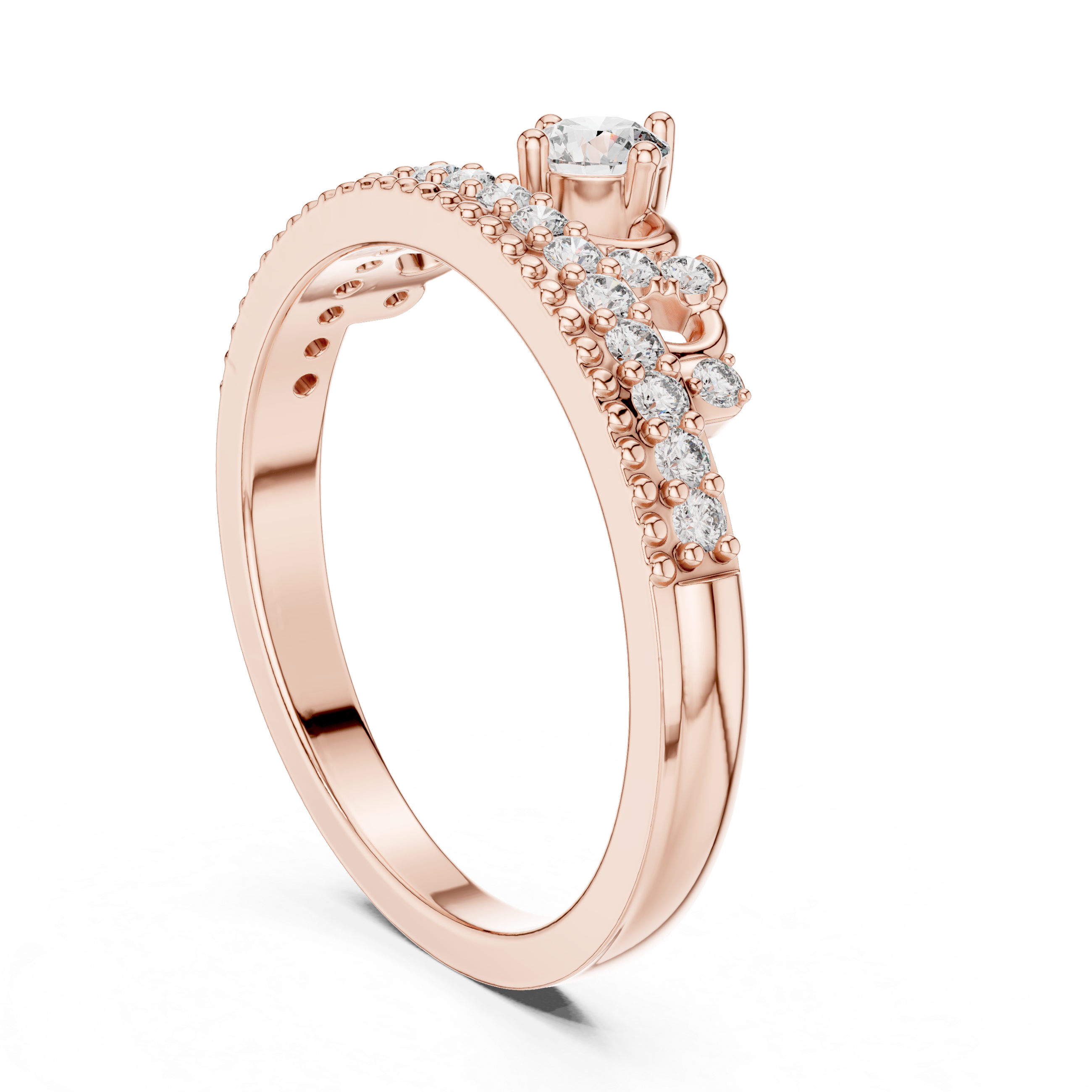 Round Cut Diamond Halo Crown Band Ring