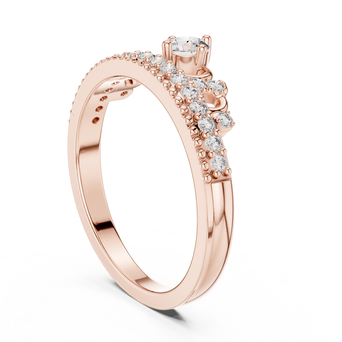 Round Cut Diamond Halo Crown Band Ring