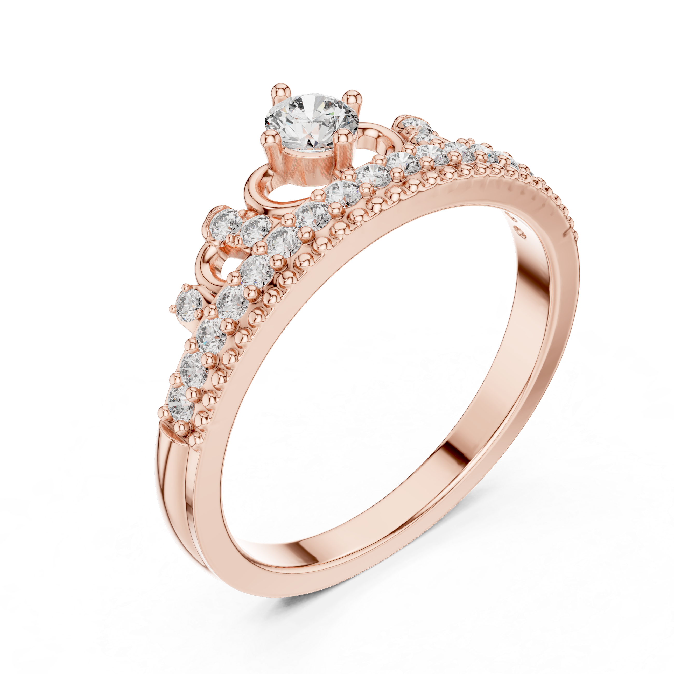 Round Cut Diamond Halo Crown Band Ring