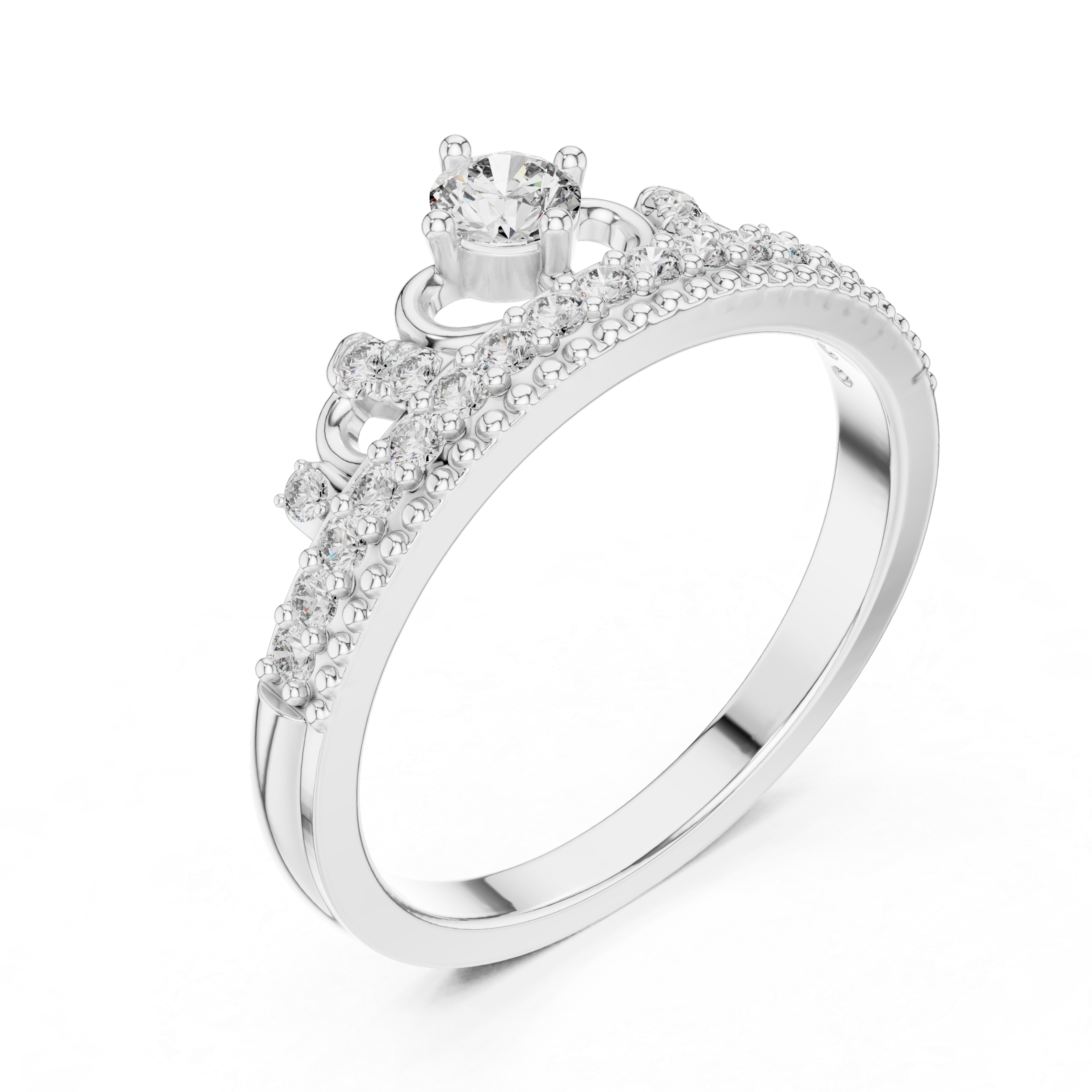 Round Cut Diamond Halo Crown Band Ring