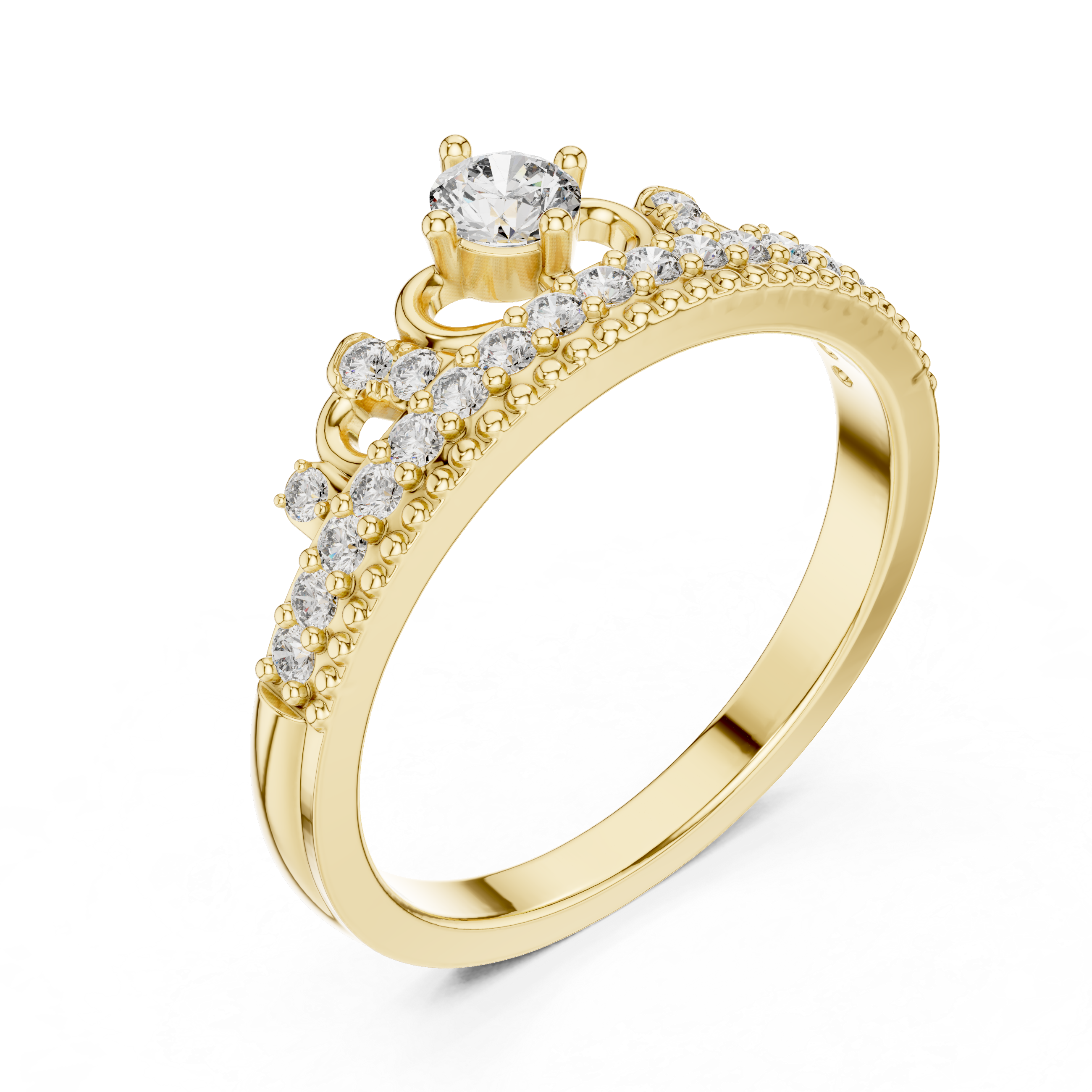 Round Cut Diamond Halo Crown Band Ring