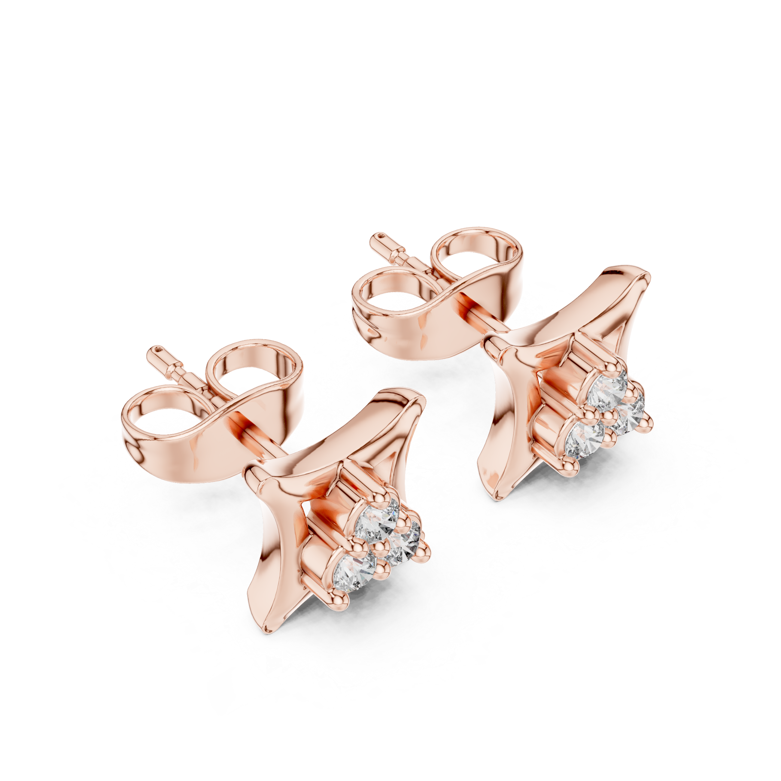 Round Diamond Trio Cluster Geometric Frame Stud Earrings