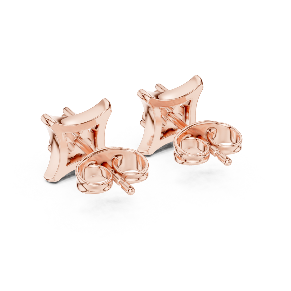 Round Diamond Trio Cluster Geometric Frame Stud Earrings