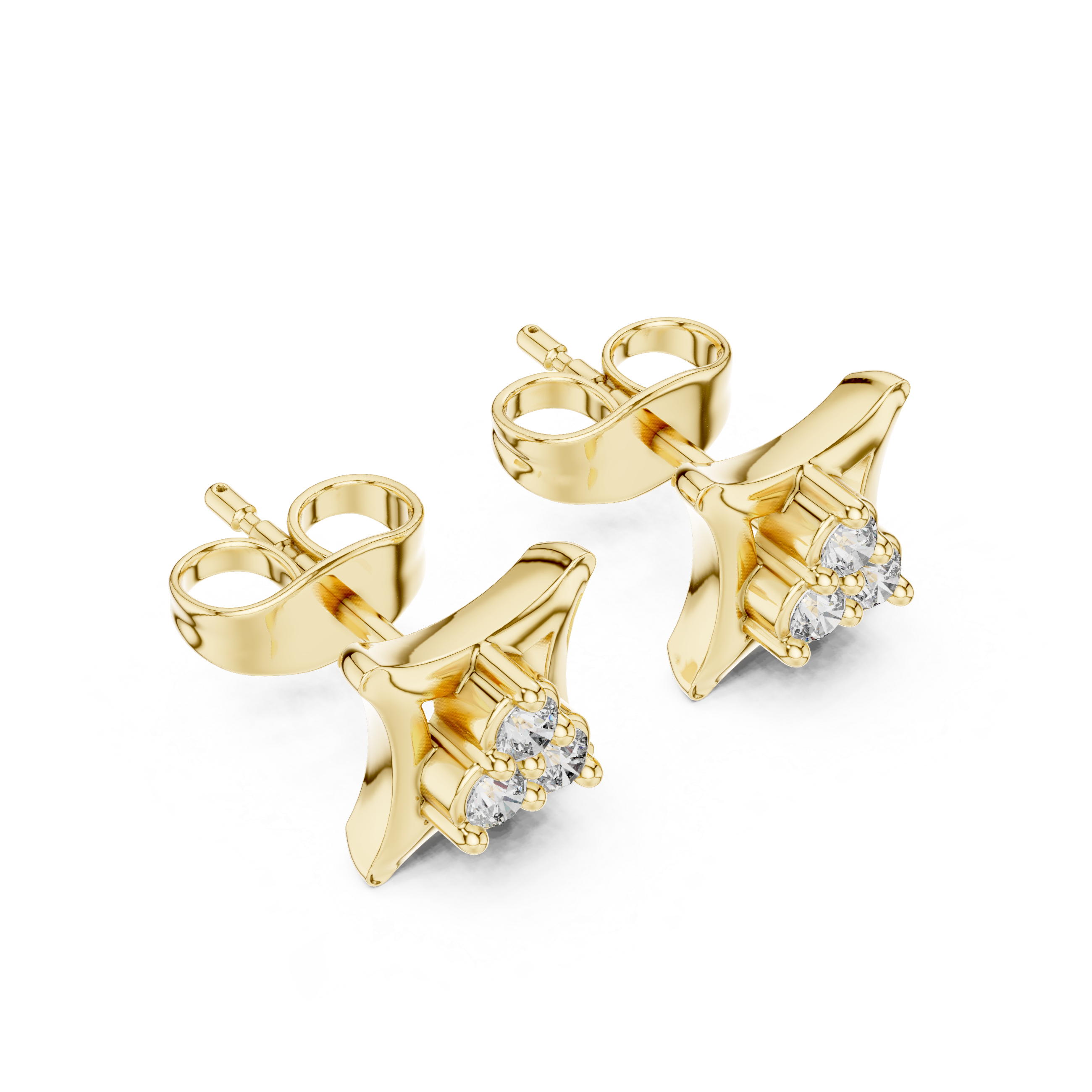 Round Diamond Trio Cluster Geometric Frame Stud Earrings