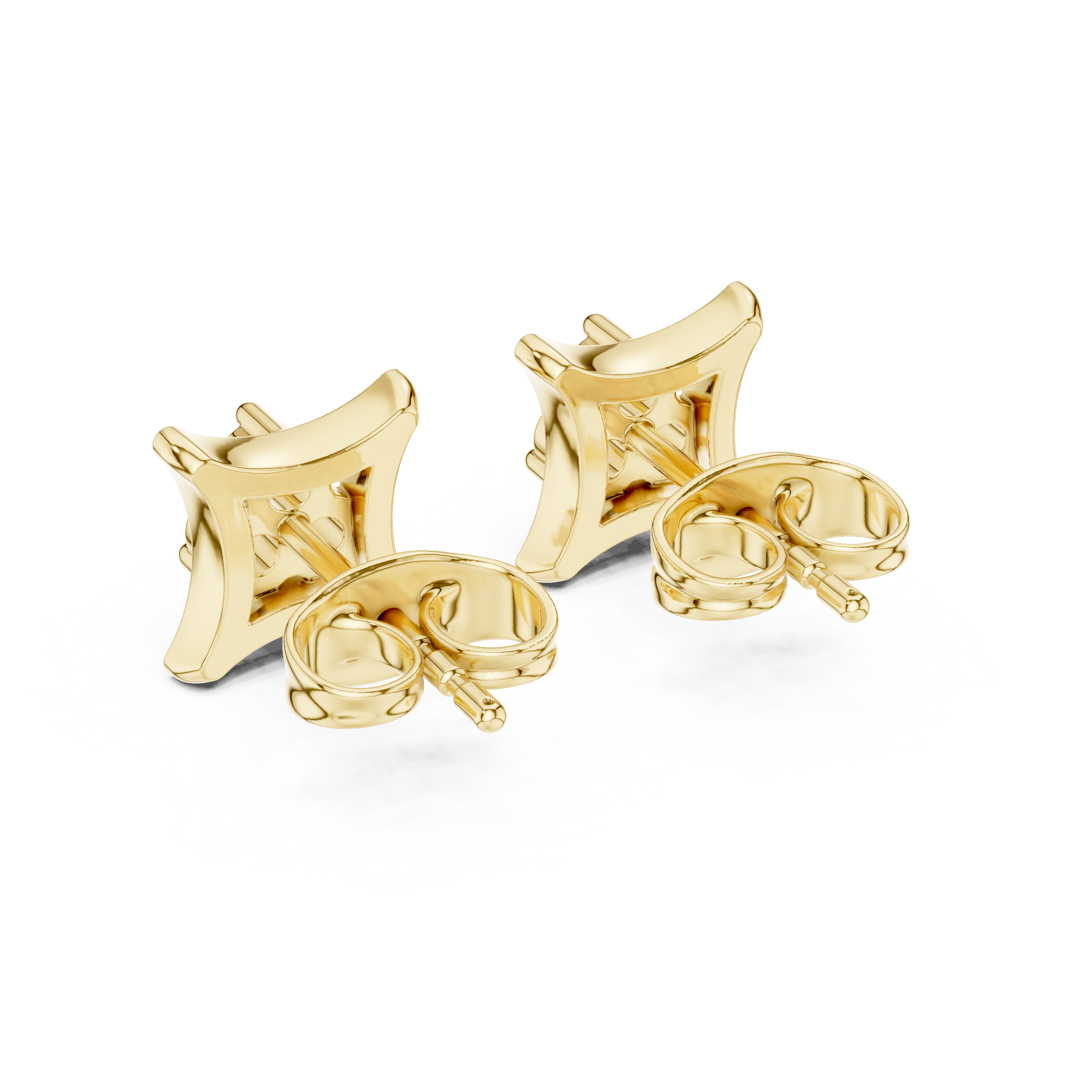 Round Diamond Trio Cluster Geometric Frame Stud Earrings