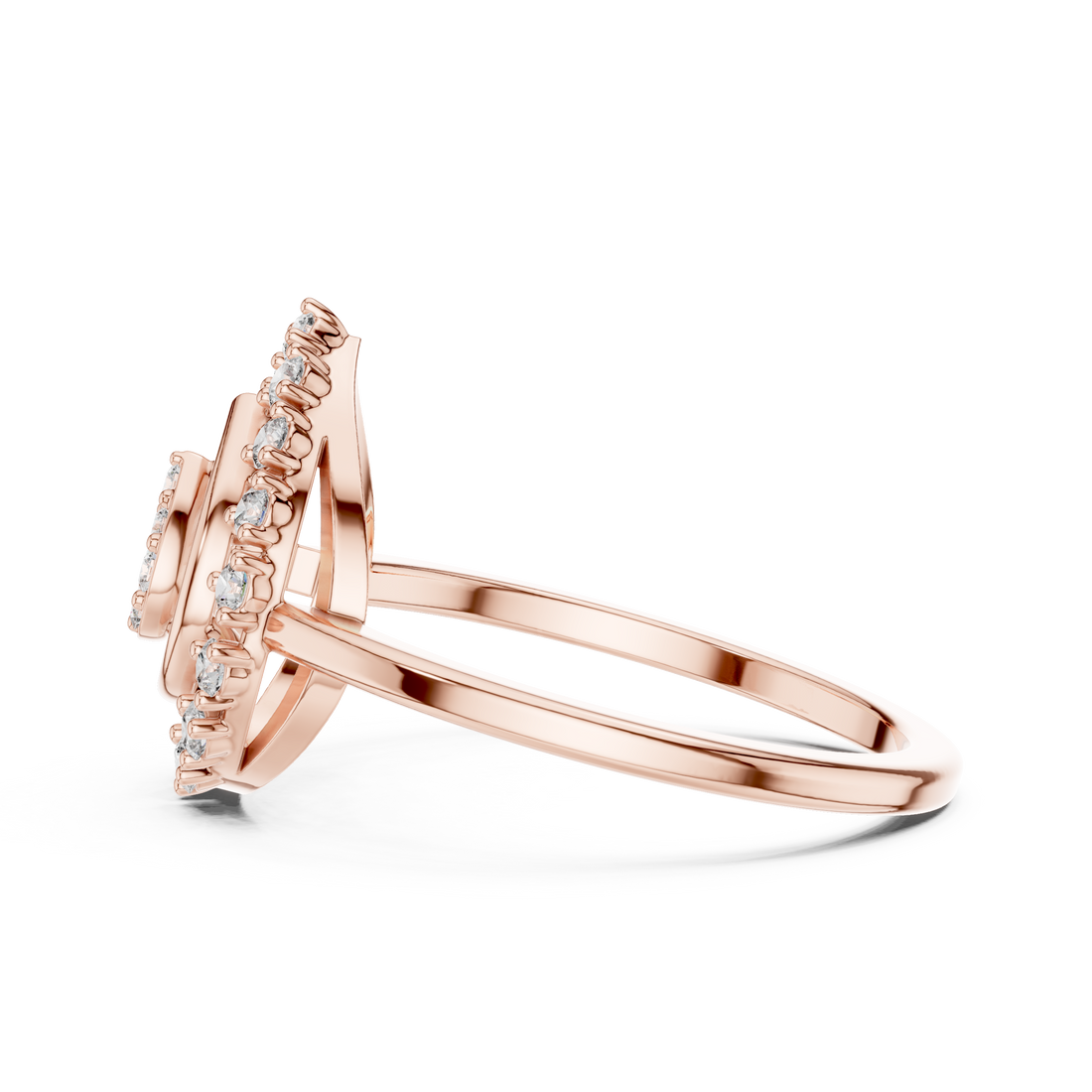 Round Cut Diamond Teardrop Halo Ring