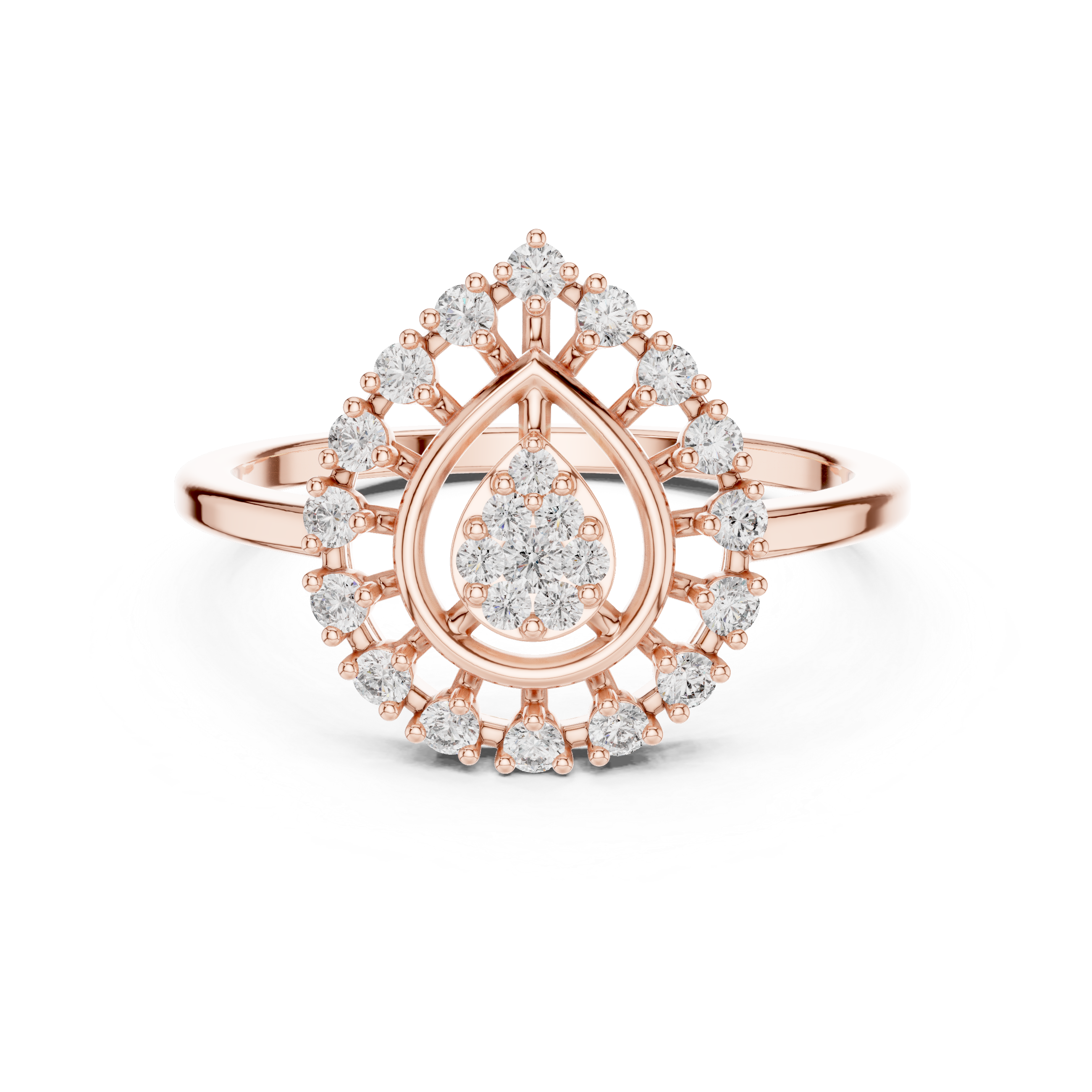 Round Cut Diamond Teardrop Halo Ring