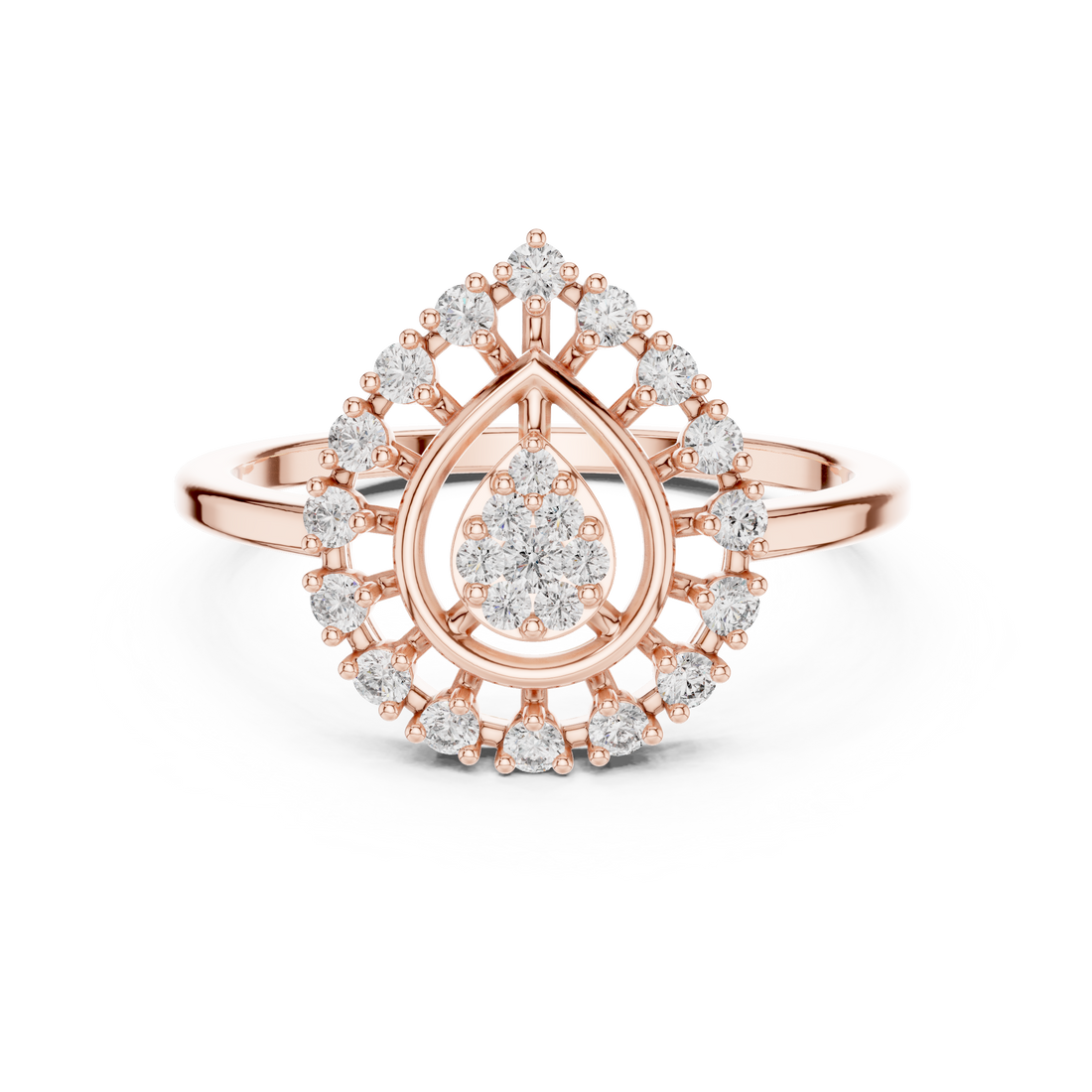 Round Cut Diamond Teardrop Halo Ring