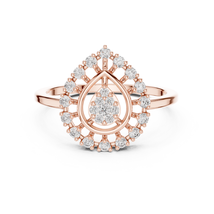 Round Cut Diamond Teardrop Halo Ring