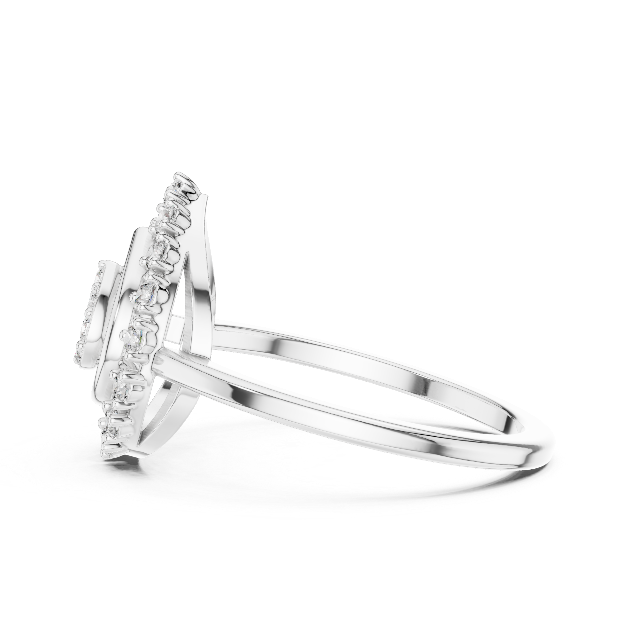 Round Cut Diamond Teardrop Halo Ring