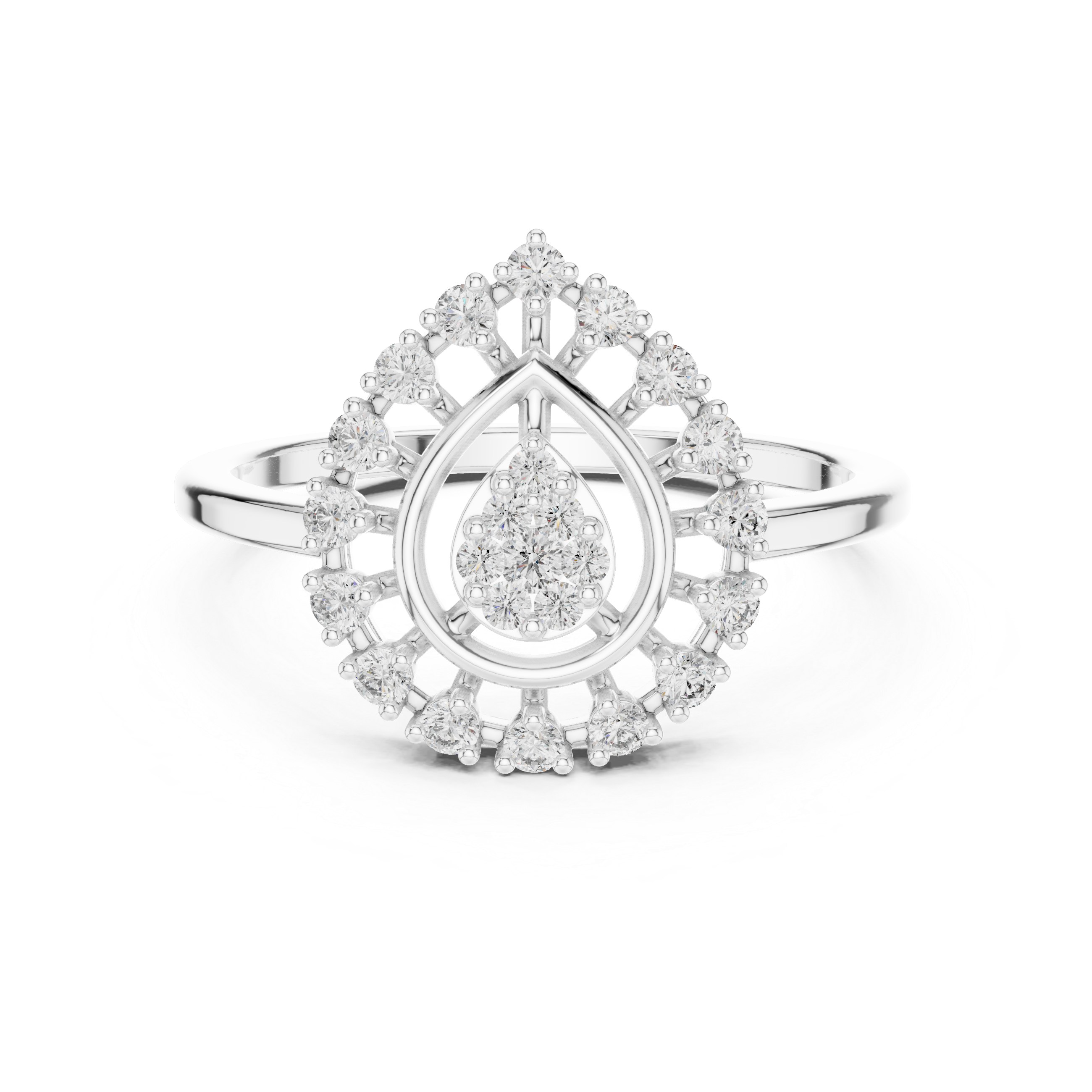 Round Cut Diamond Teardrop Halo Ring