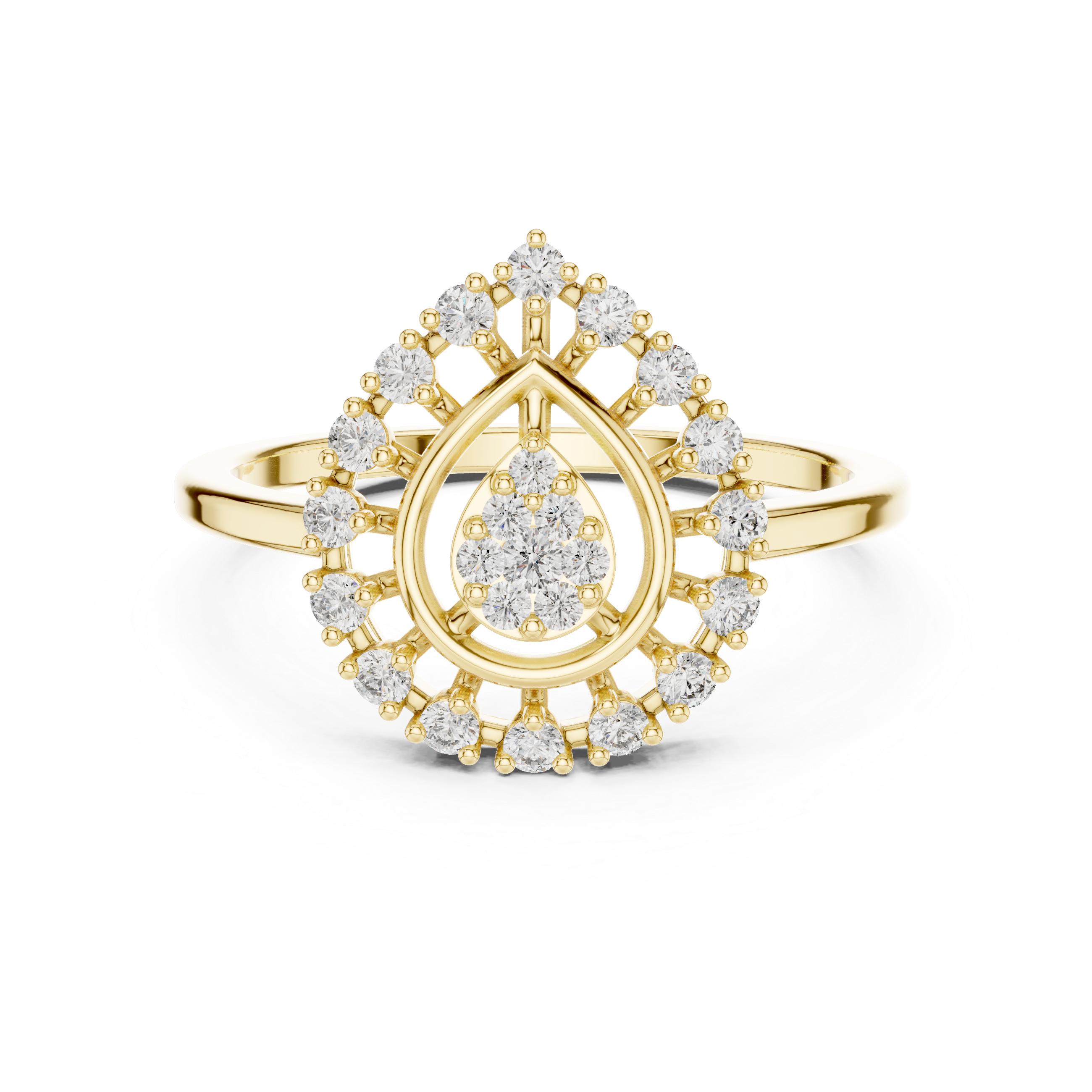 Round Cut Diamond Teardrop Halo Ring
