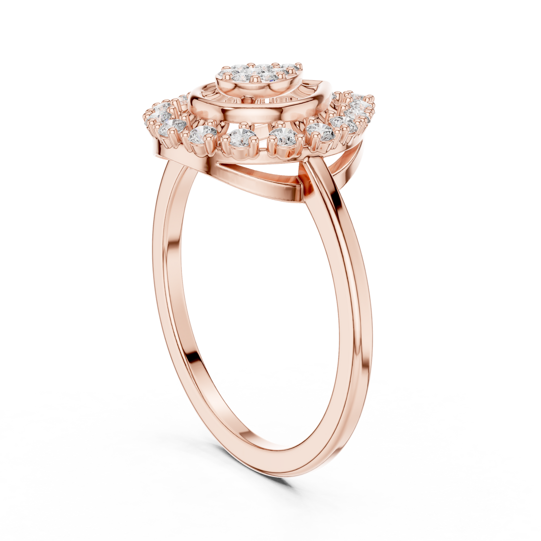 Round Cut Diamond Teardrop Halo Ring