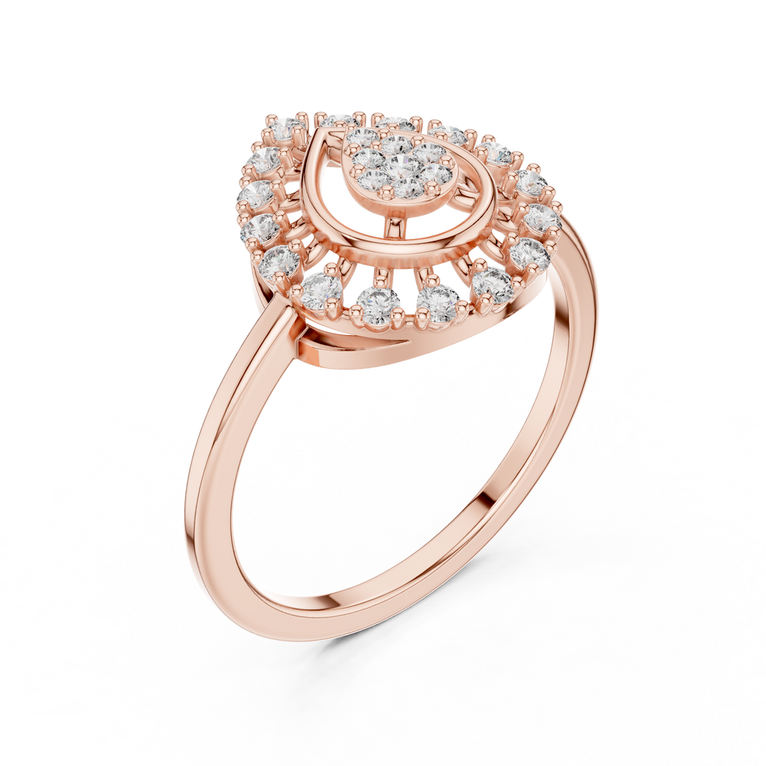 Round Cut Diamond Teardrop Halo Ring