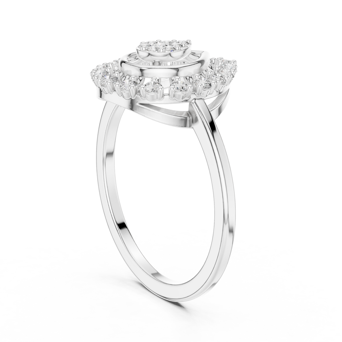 Round Cut Diamond Teardrop Halo Ring