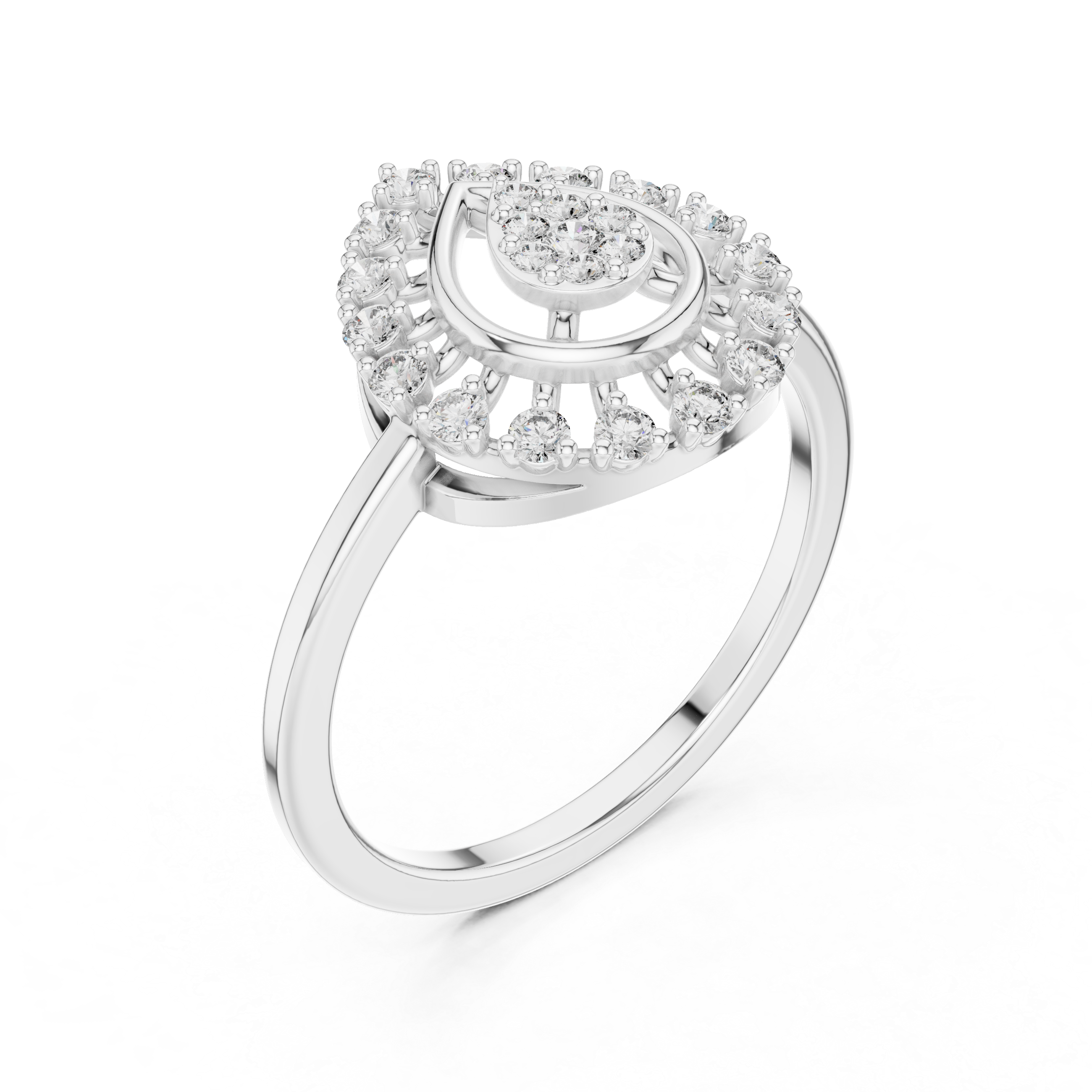 Round Cut Diamond Teardrop Halo Ring