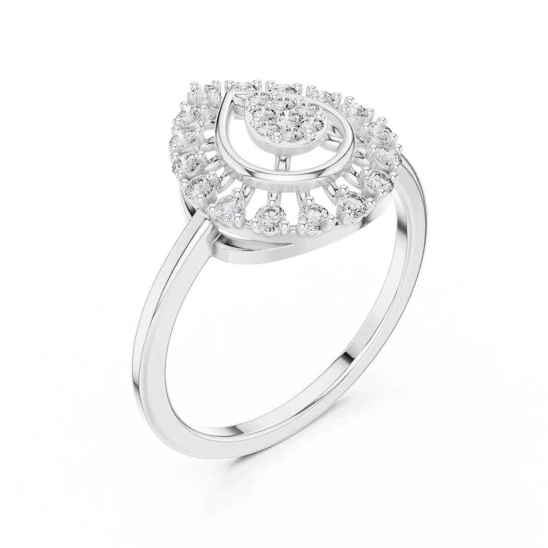 Round Cut Diamond Teardrop Halo Ring