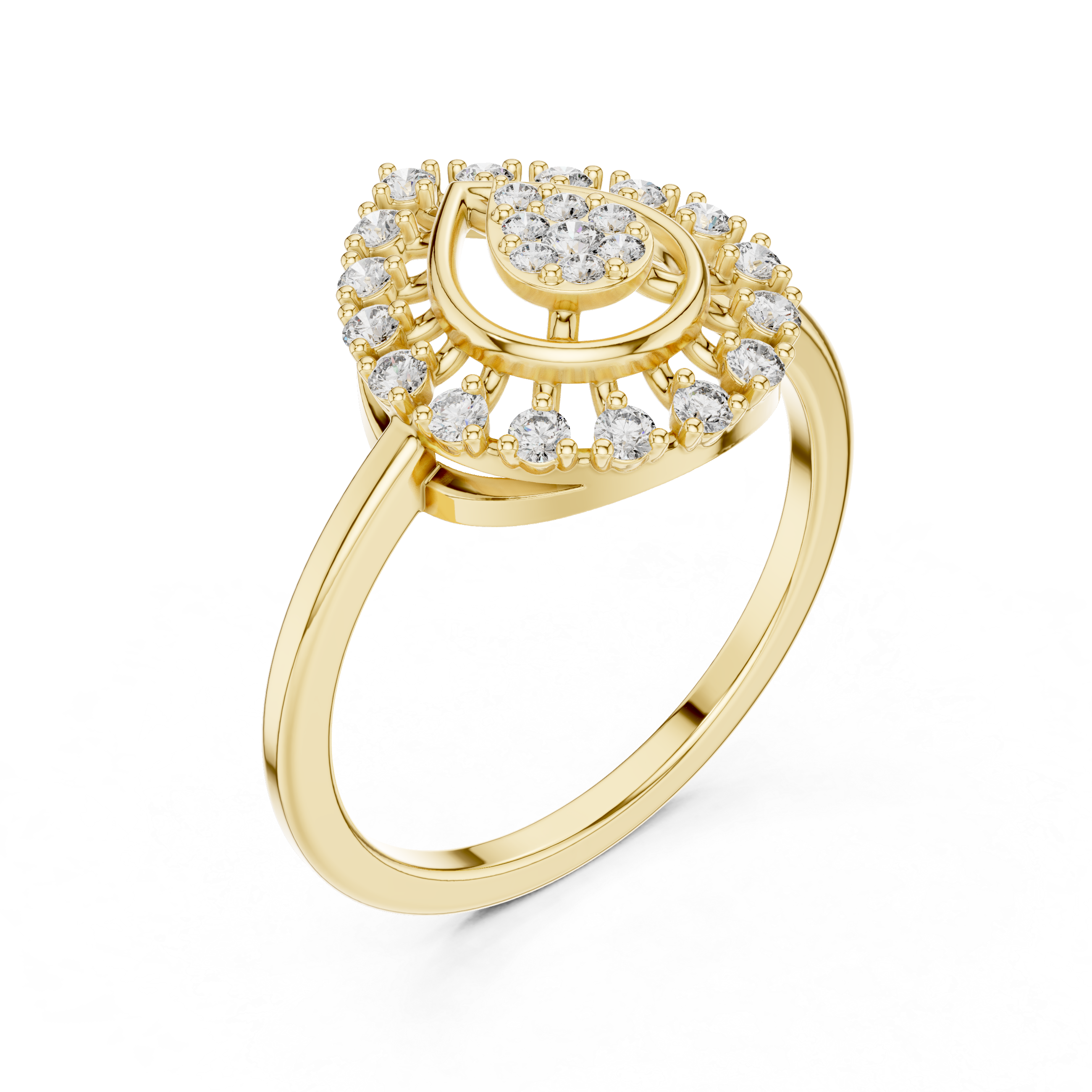 Round Cut Diamond Teardrop Halo Ring