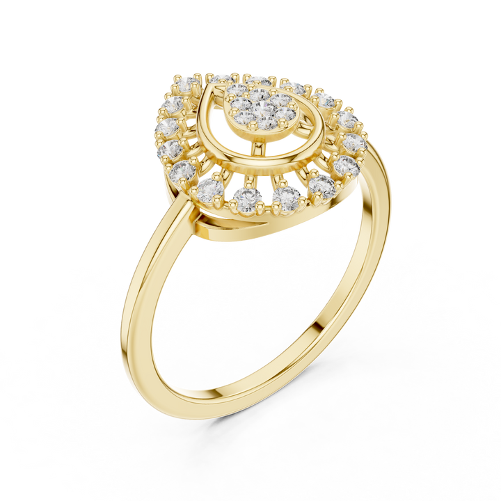 Round Cut Diamond Teardrop Halo Ring