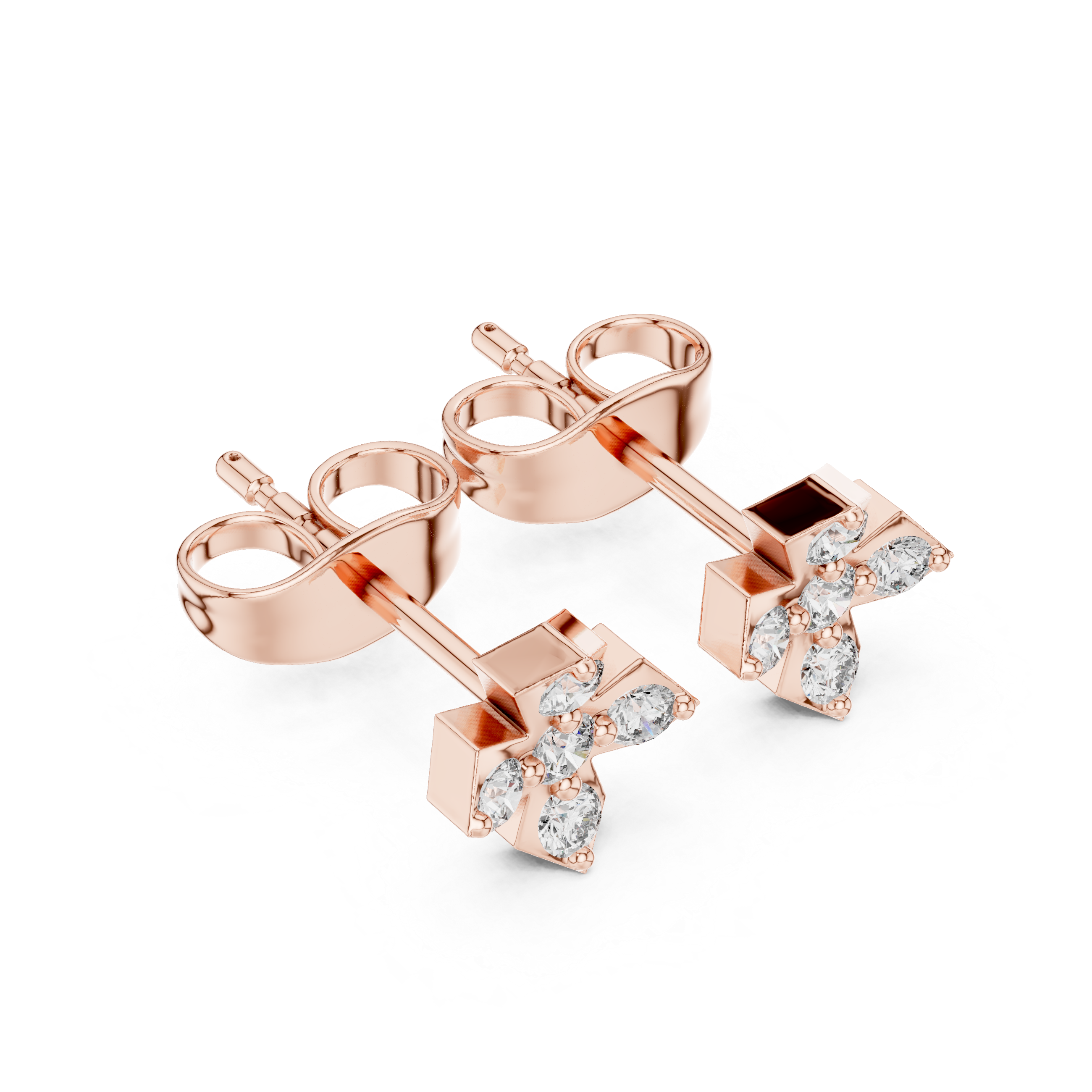 Round Brilliant Diamond Floral Cluster Stud Earrings with Cross Petal Geometry