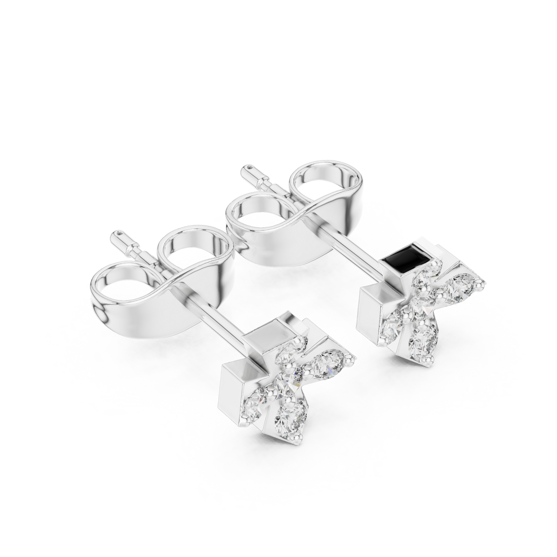 Round Brilliant Diamond Floral Cluster Stud Earrings with Cross Petal Geometry