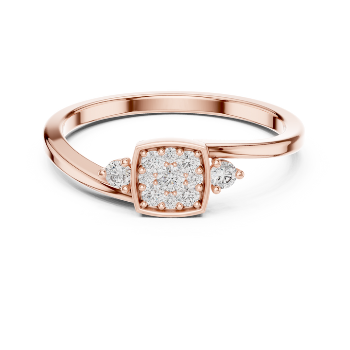 Round Cut Square Cluster Three Stone Diamond Ring