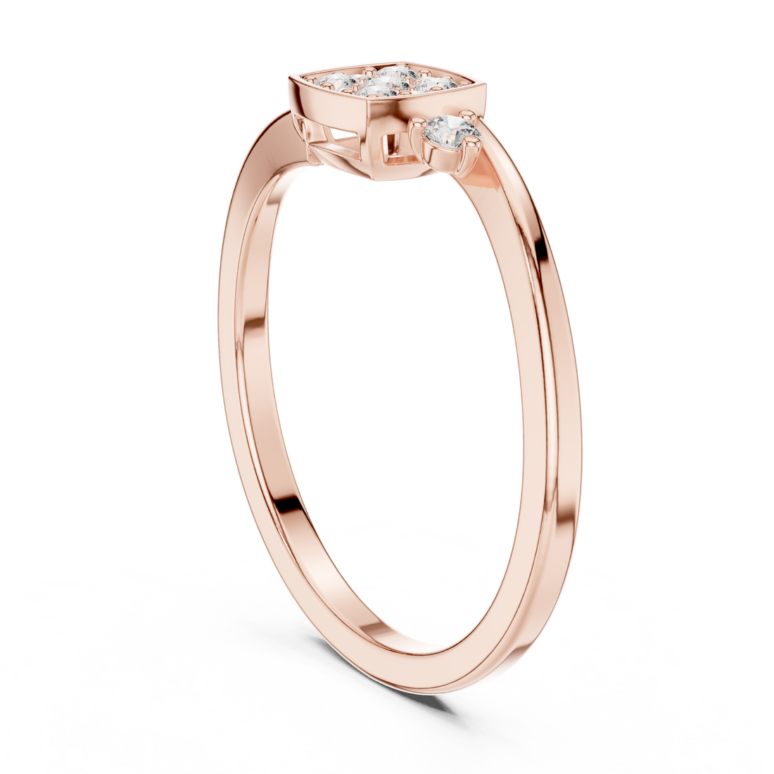 Round Cut Square Cluster Three Stone Diamond Ring