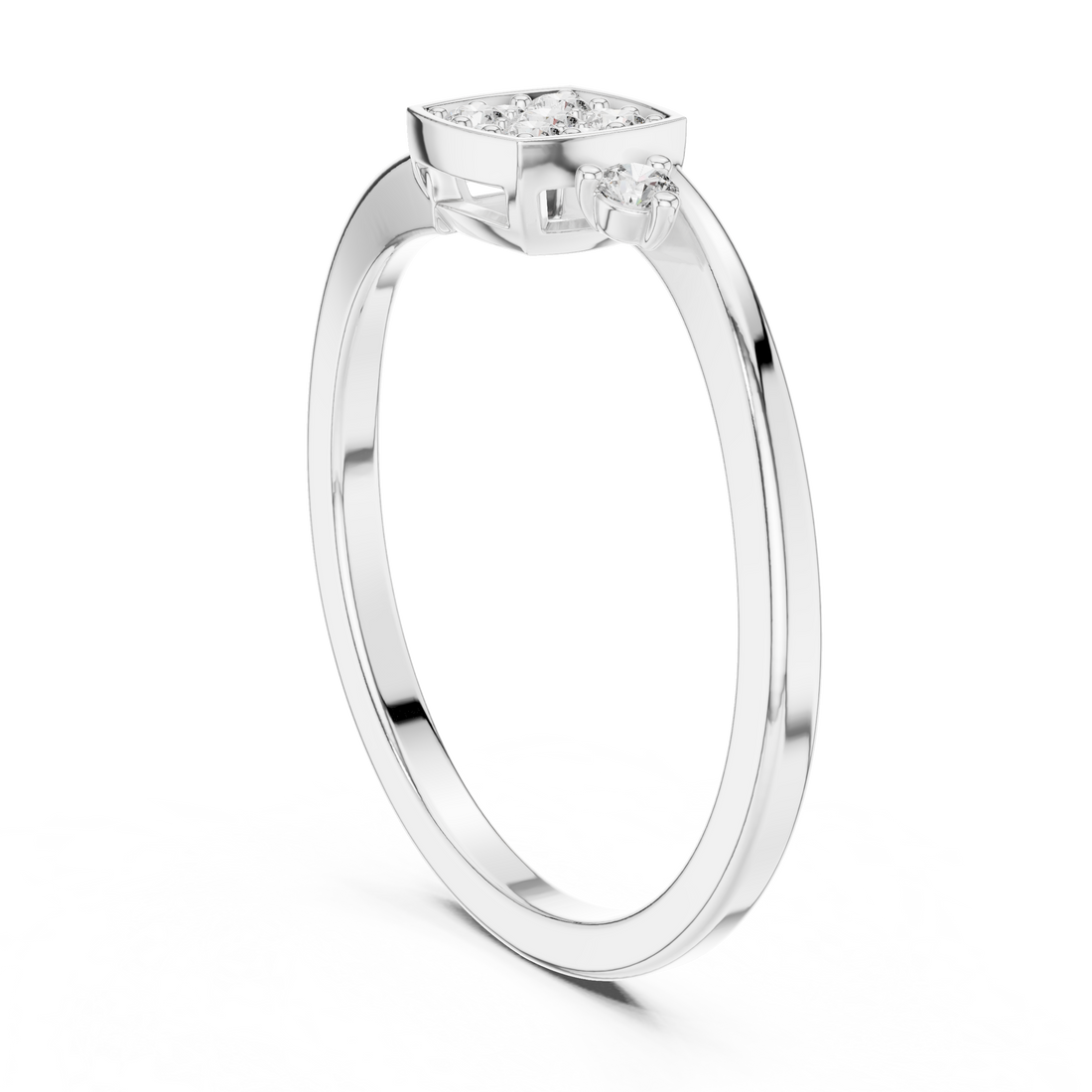 Round Cut Square Cluster Three Stone Diamond Ring