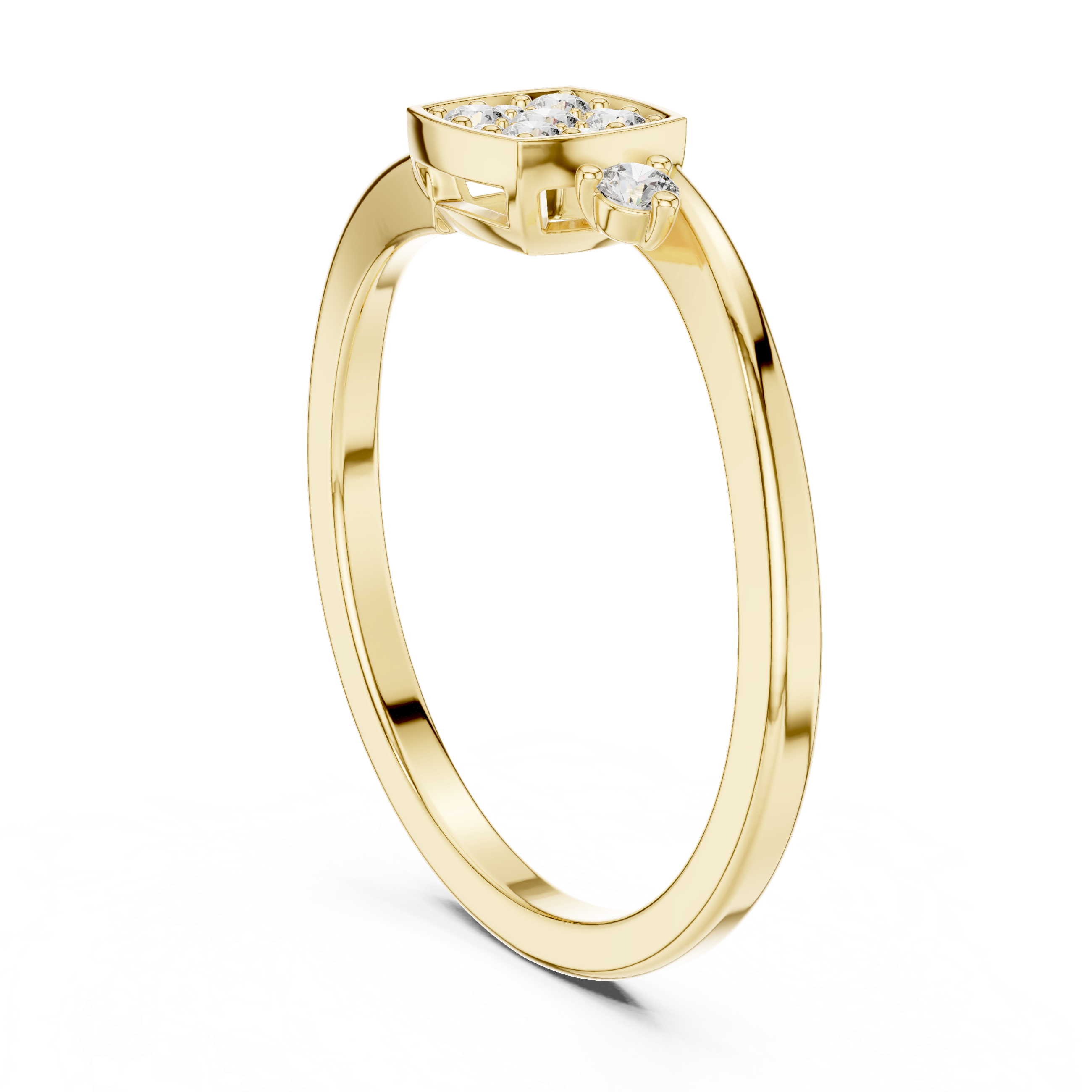 Round Cut Square Cluster Three Stone Diamond Ring